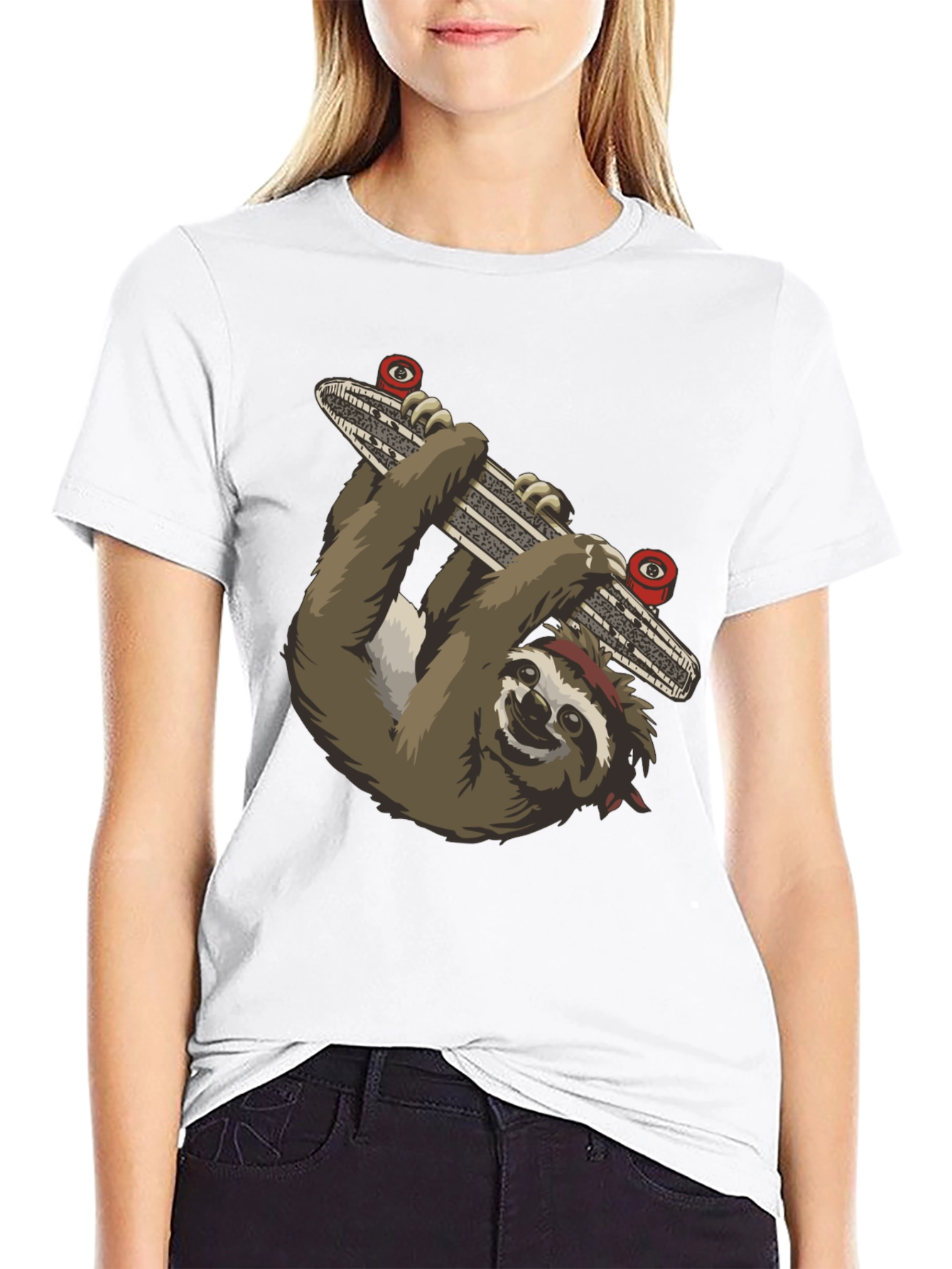 Sloth Skateboarder Graphic Tee - Black Cotton T-Shirt
