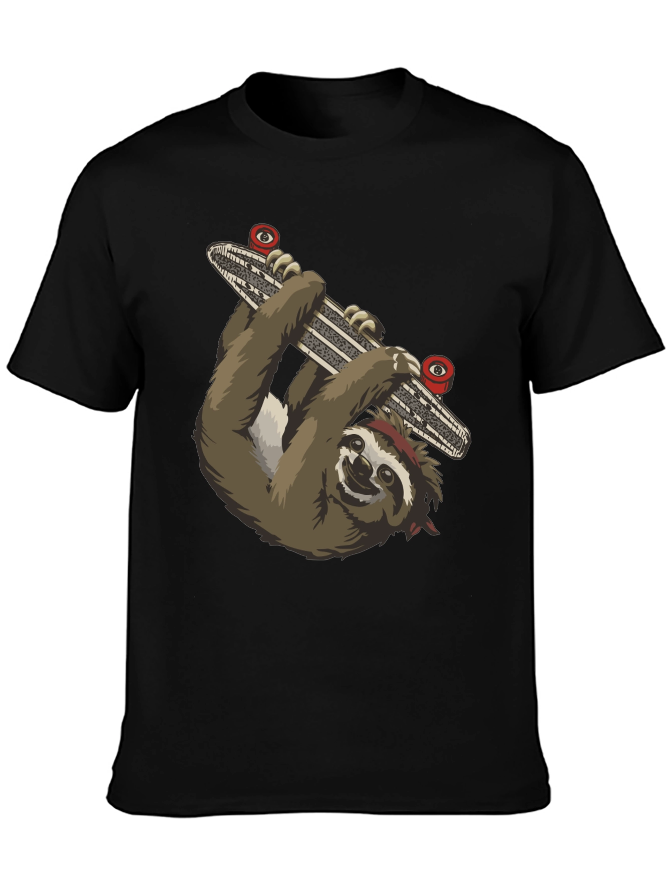 Sloth Skateboarder Graphic Tee - Black Cotton T-Shirt
