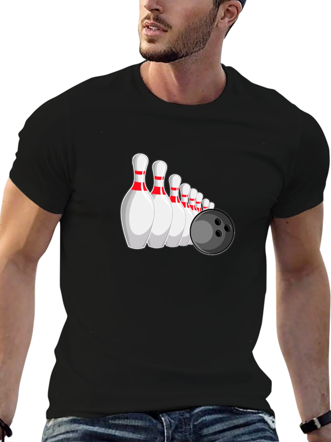 Bowling Pins & Ball Graphic Tee - Black