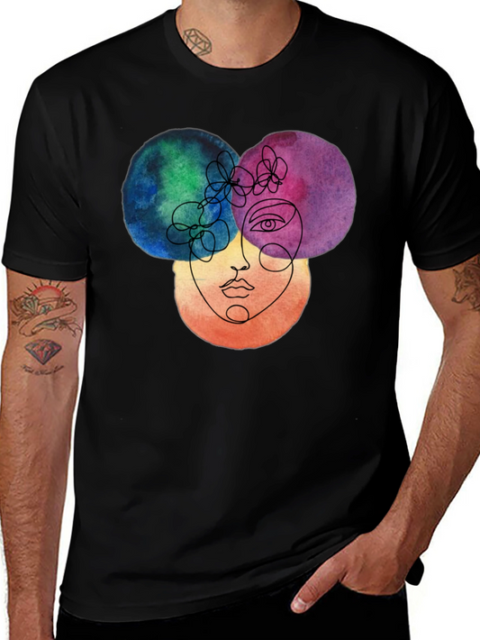 Abstract Face Graphic Tee - Artistic Watercolor Design