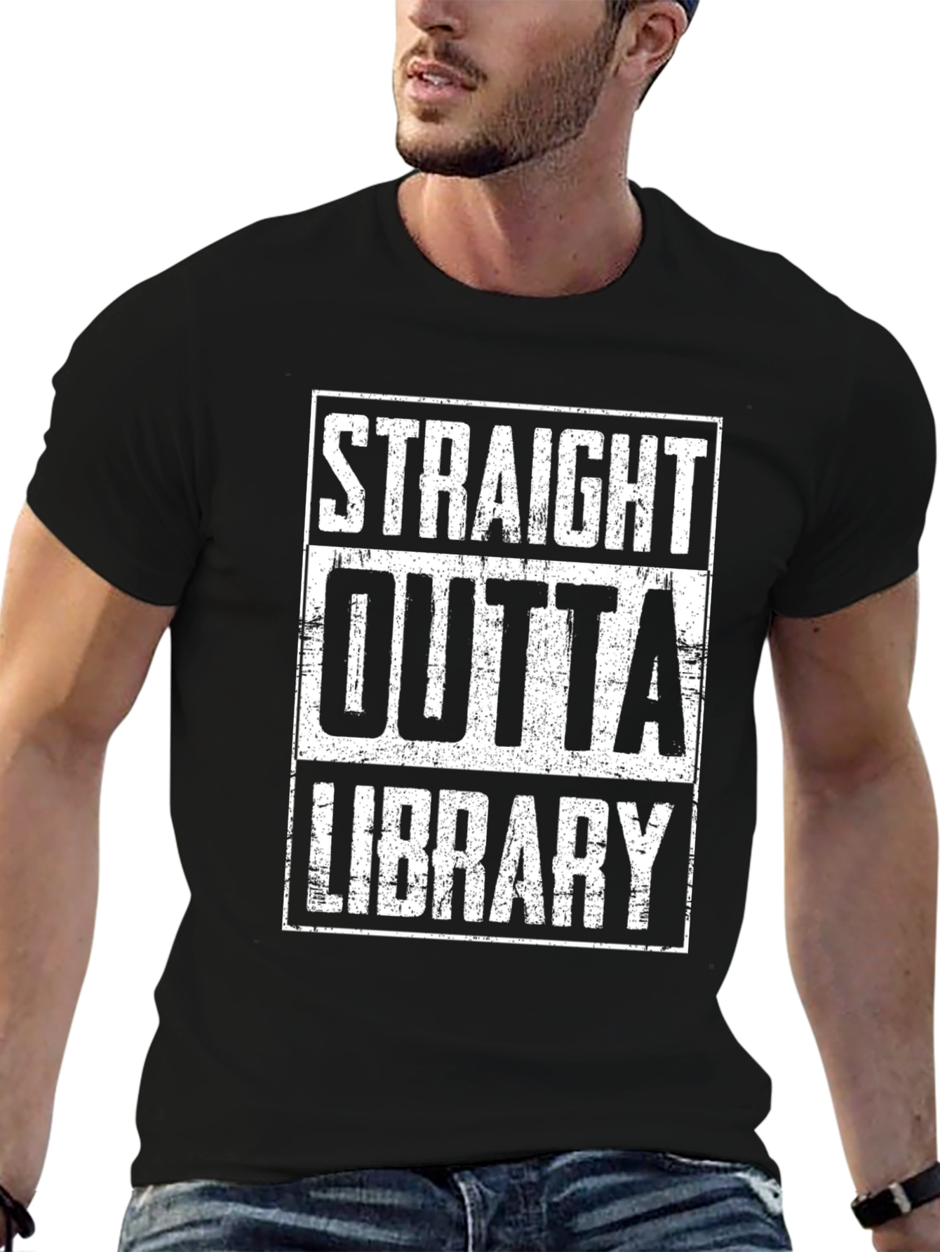 Straight Outta Library Black Graphic T-Shirt