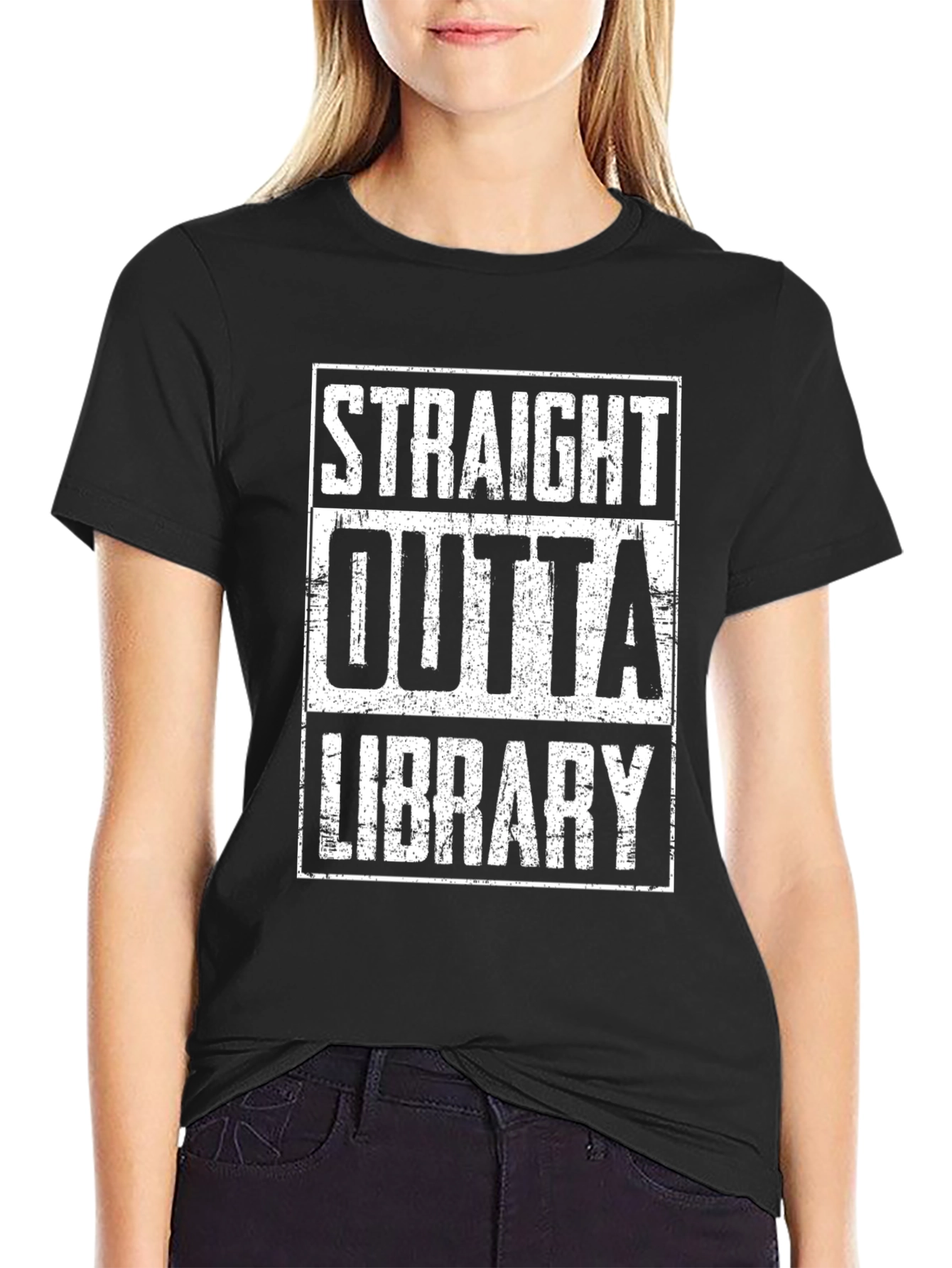 Straight Outta Library Black Graphic T-Shirt