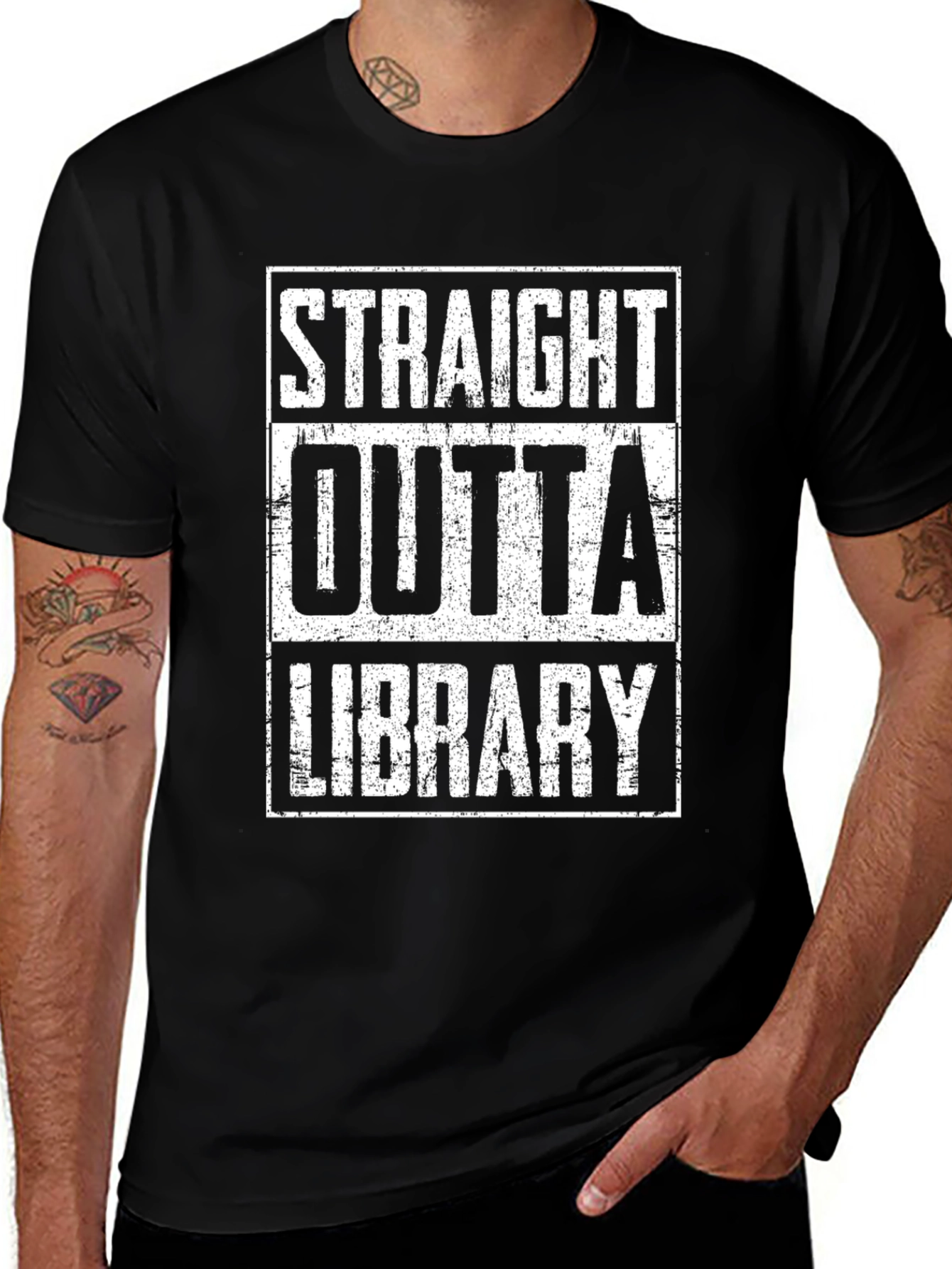 Straight Outta Library Black Graphic T-Shirt
