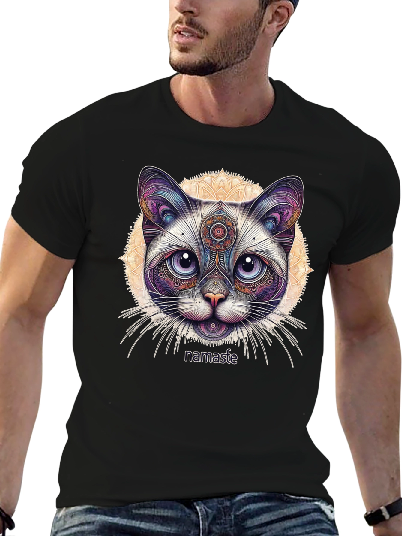 Namaste Cat T-Shirt - Meditative Feline Design