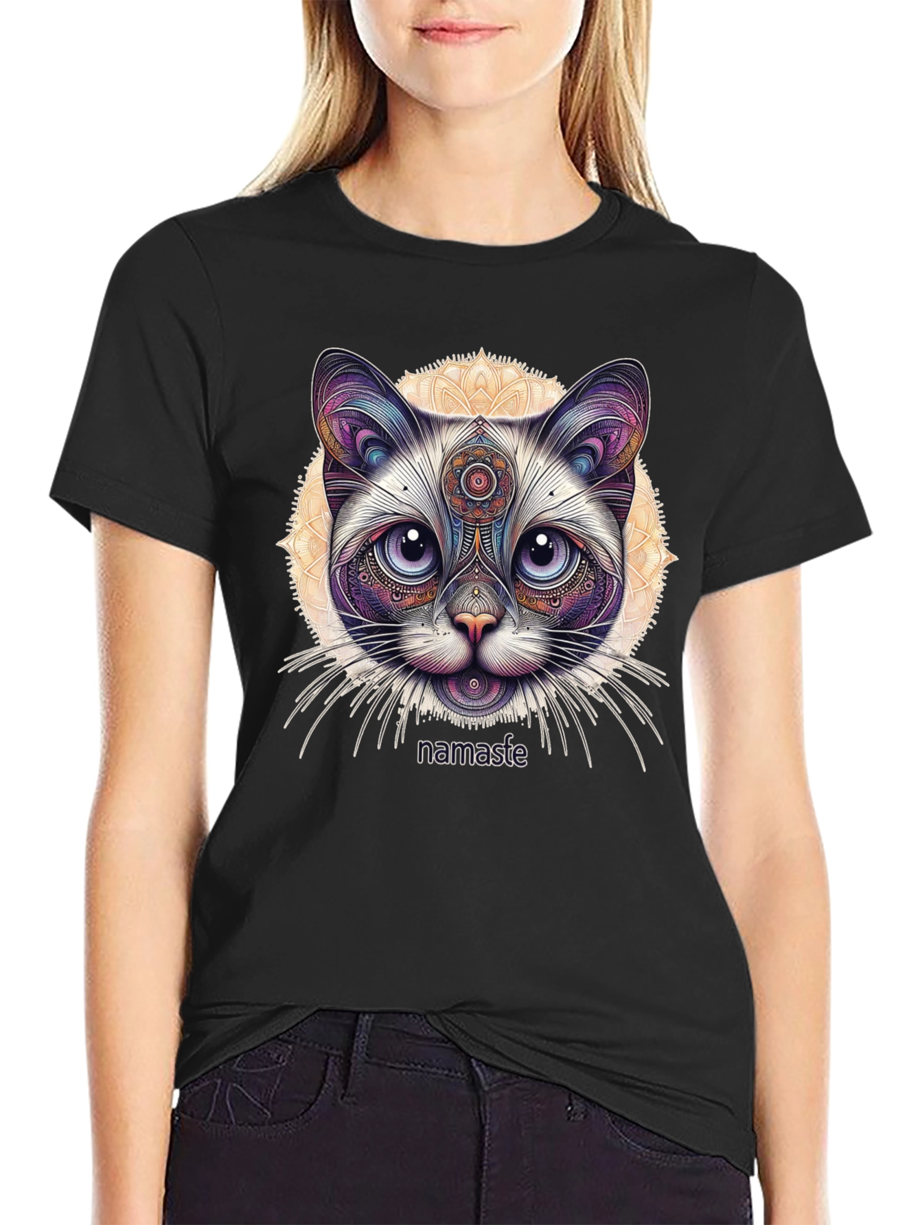 Namaste Cat T-Shirt - Meditative Feline Design