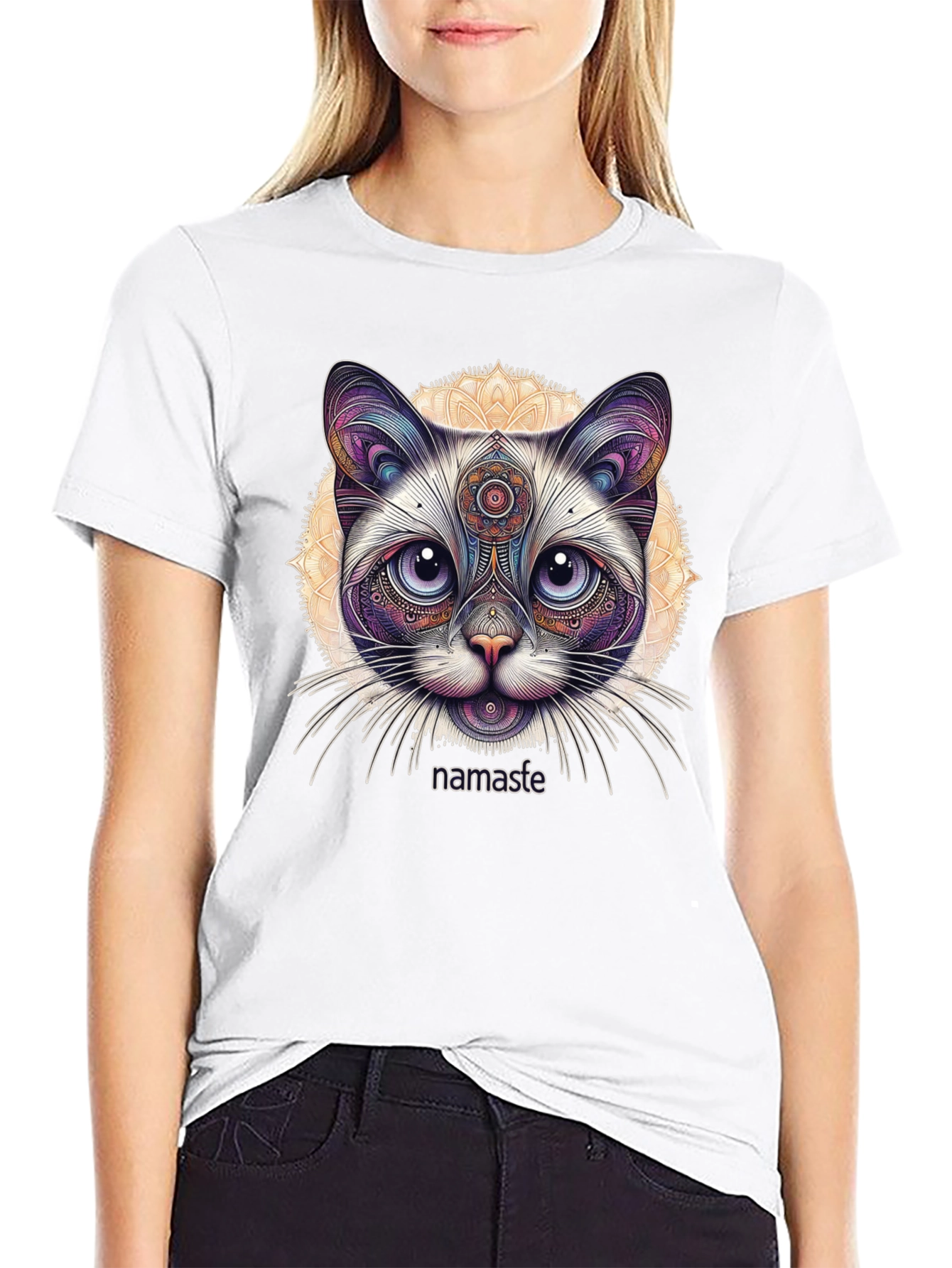Namaste Cat T-Shirt - Meditative Feline Design