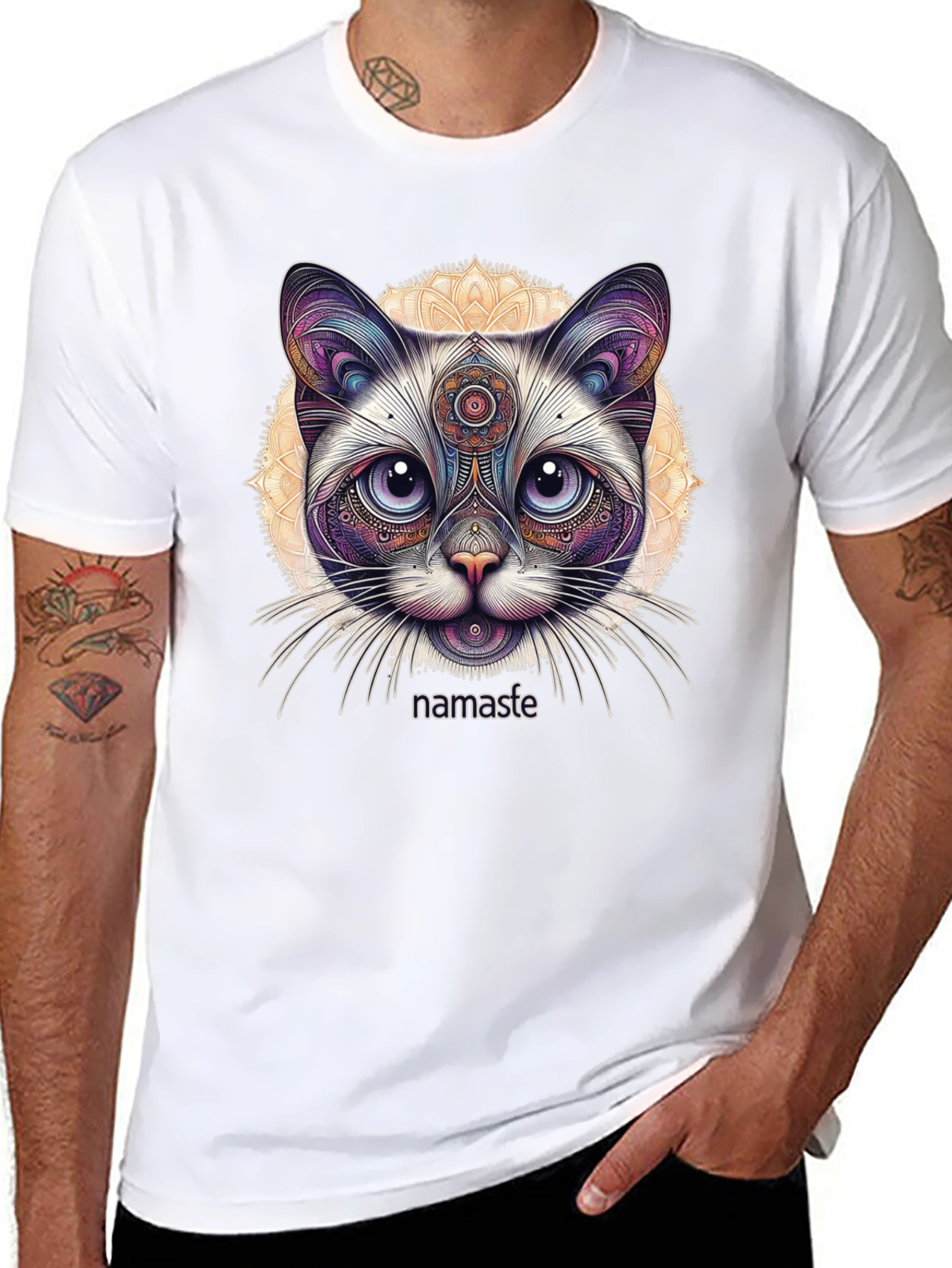 Namaste Cat T-Shirt - Meditative Feline Design