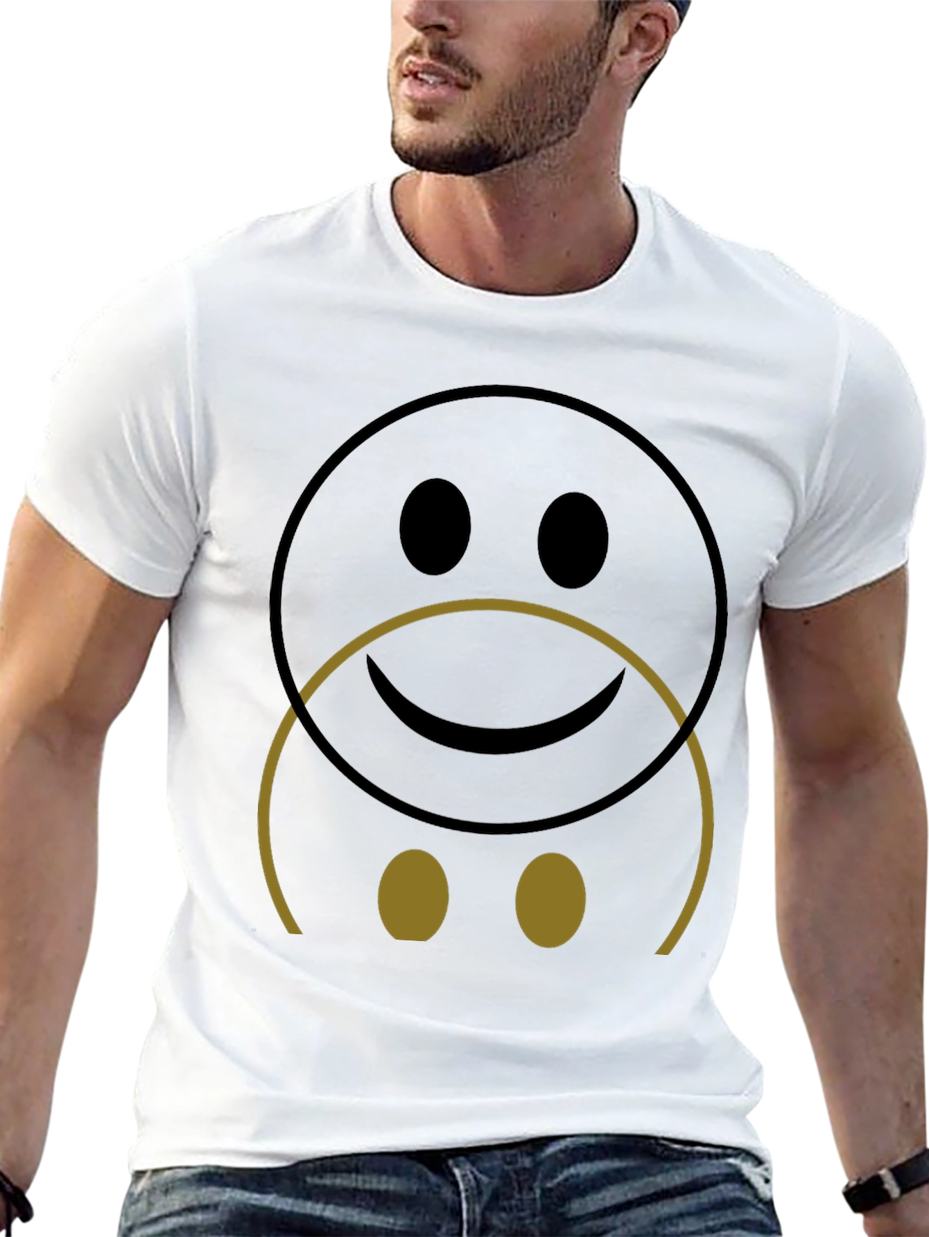 Dual Mood Smiley Face Graphic Tee - Black