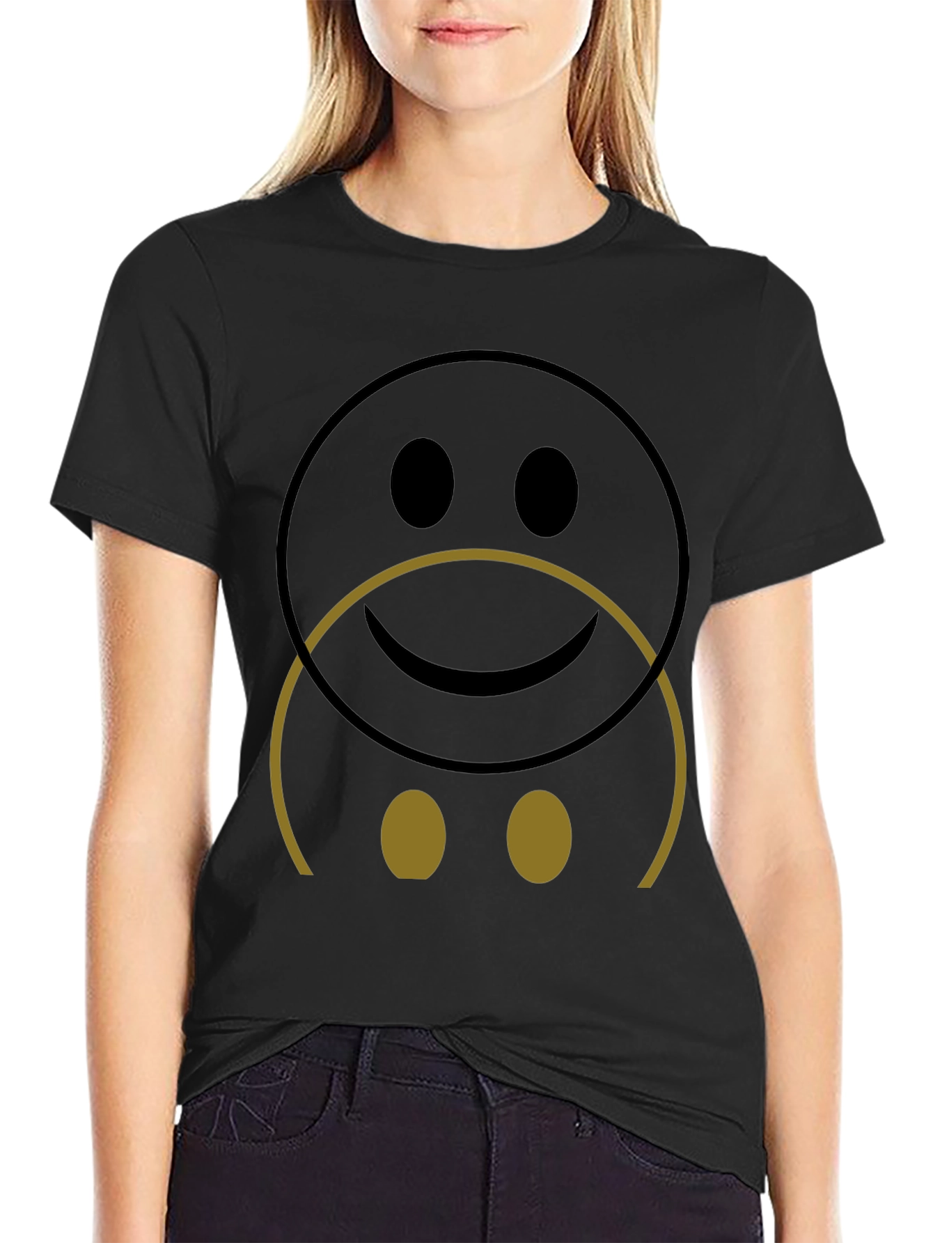 Dual Mood Smiley Face Graphic Tee - Black