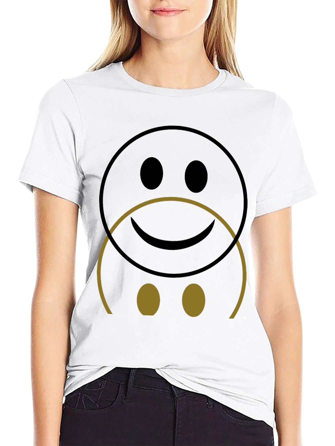 Dual Mood Smiley Face Graphic Tee - Black