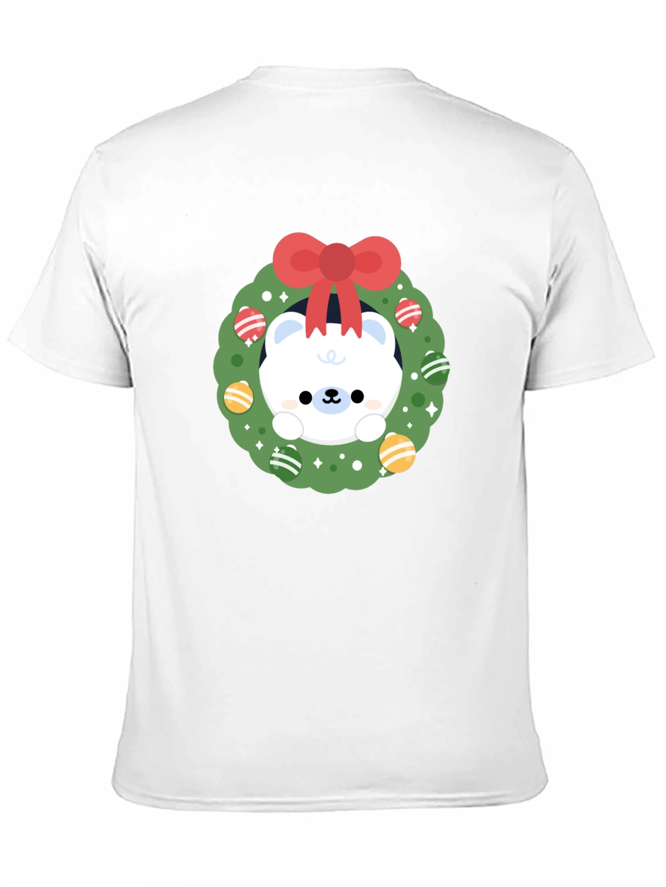 Festive Polar Bear Wreath Graphic Tee - Holiday Cheer