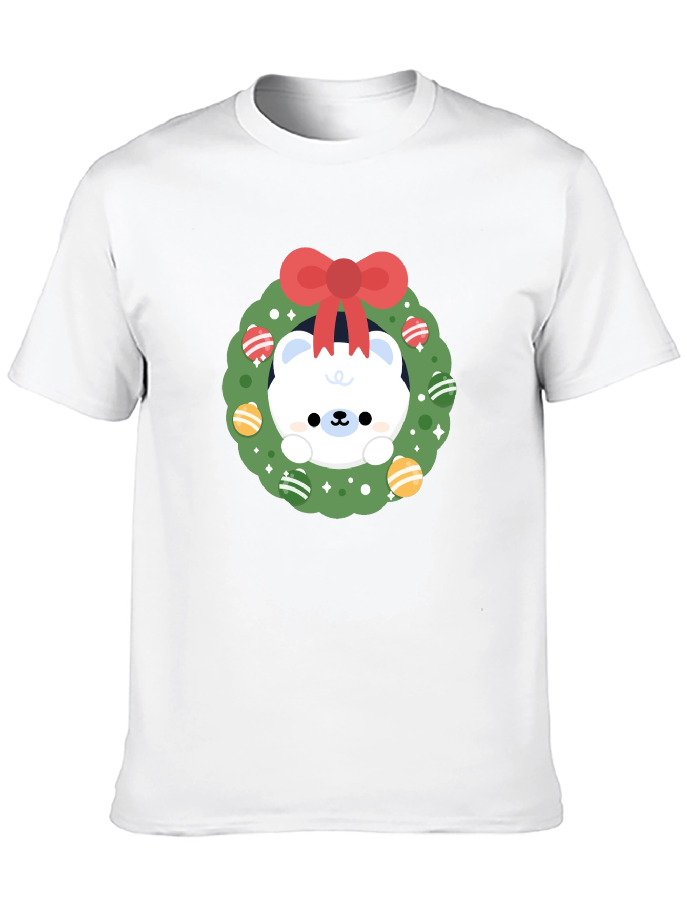 Festive Polar Bear Wreath Graphic Tee - Holiday Cheer