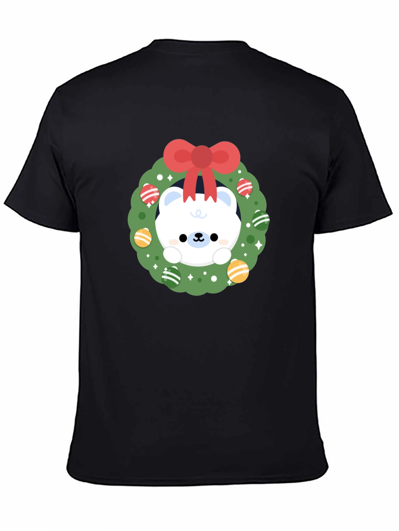 Festive Polar Bear Wreath Graphic Tee - Holiday Cheer