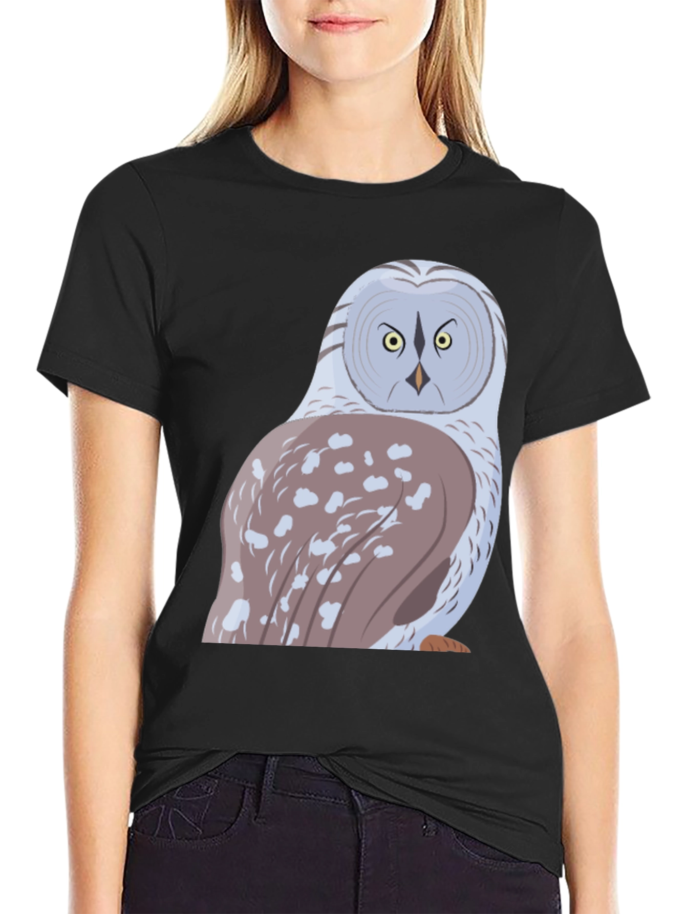 Owl Graphic Print T-Shirt - Black