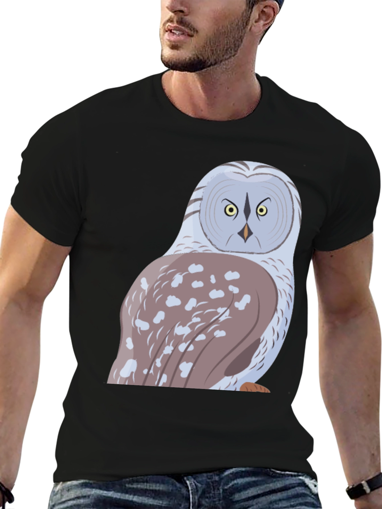 Owl Graphic Print T-Shirt - Black