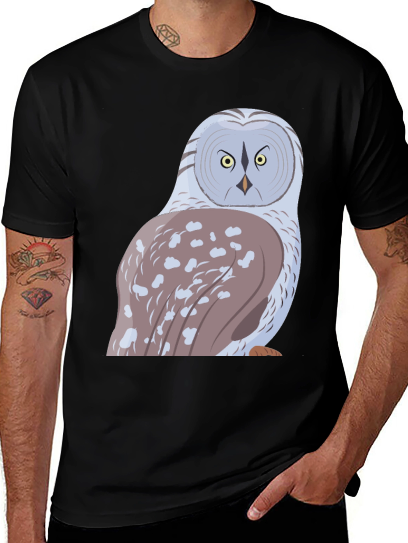 Owl Graphic Print T-Shirt - Black