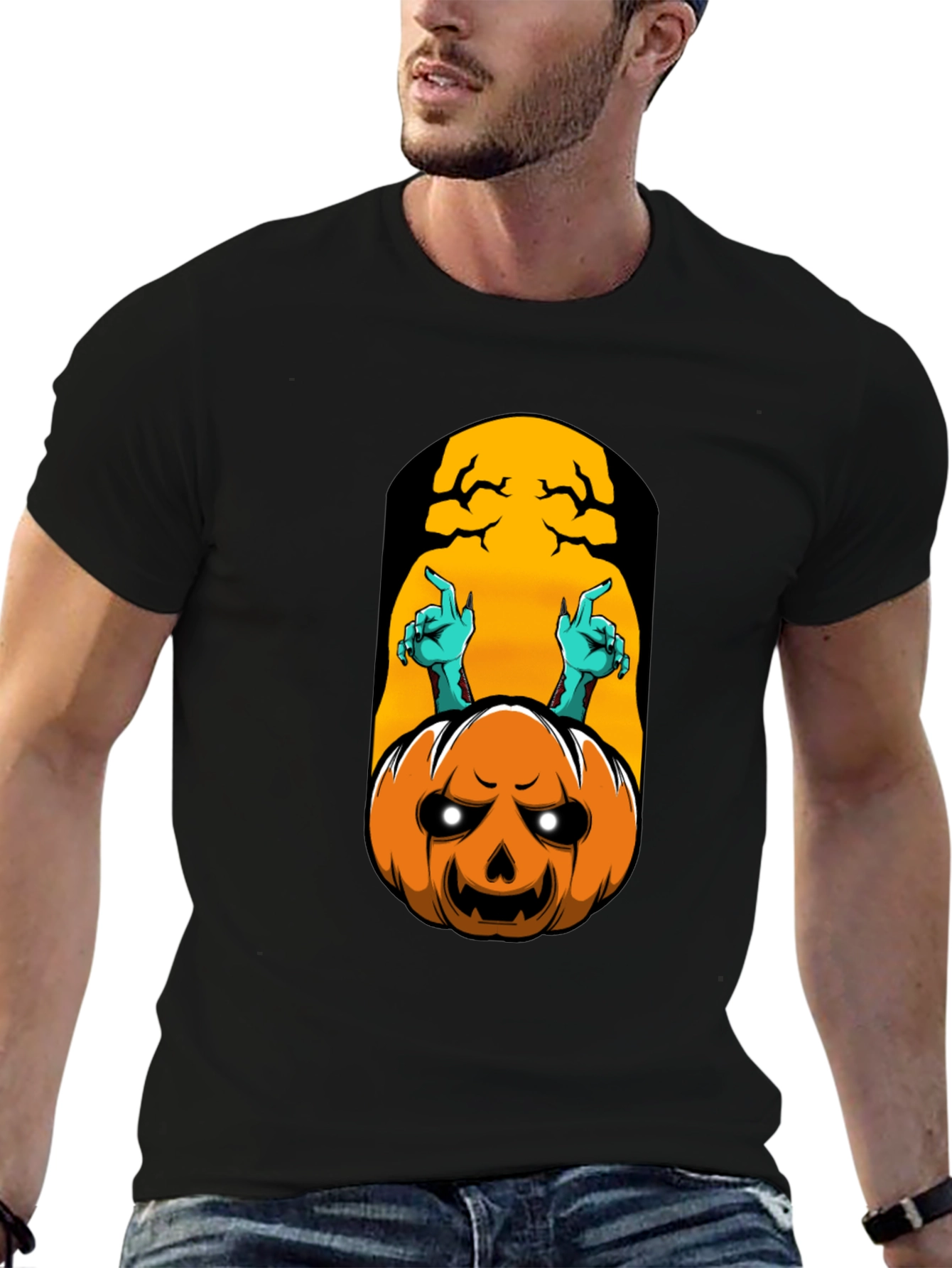 Spooky Pumpkin Halloween Graphic Tee - Black