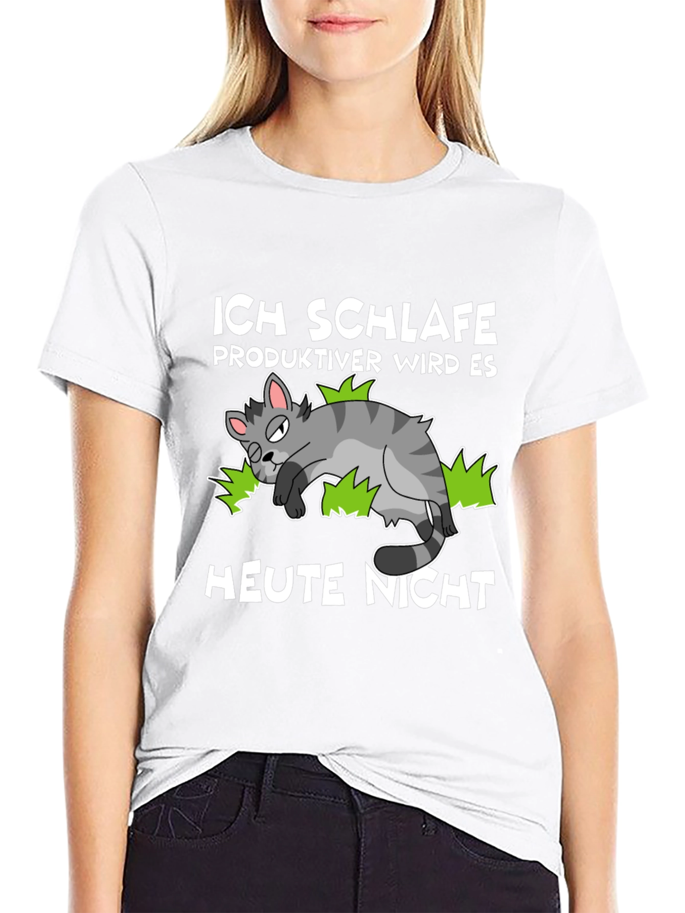 Ich Schlafe T-Shirt Funny Cat Graphic Novelty Tee