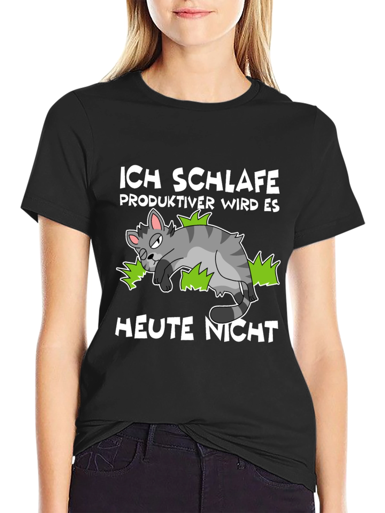 Ich Schlafe T-Shirt Funny Cat Graphic Novelty Tee