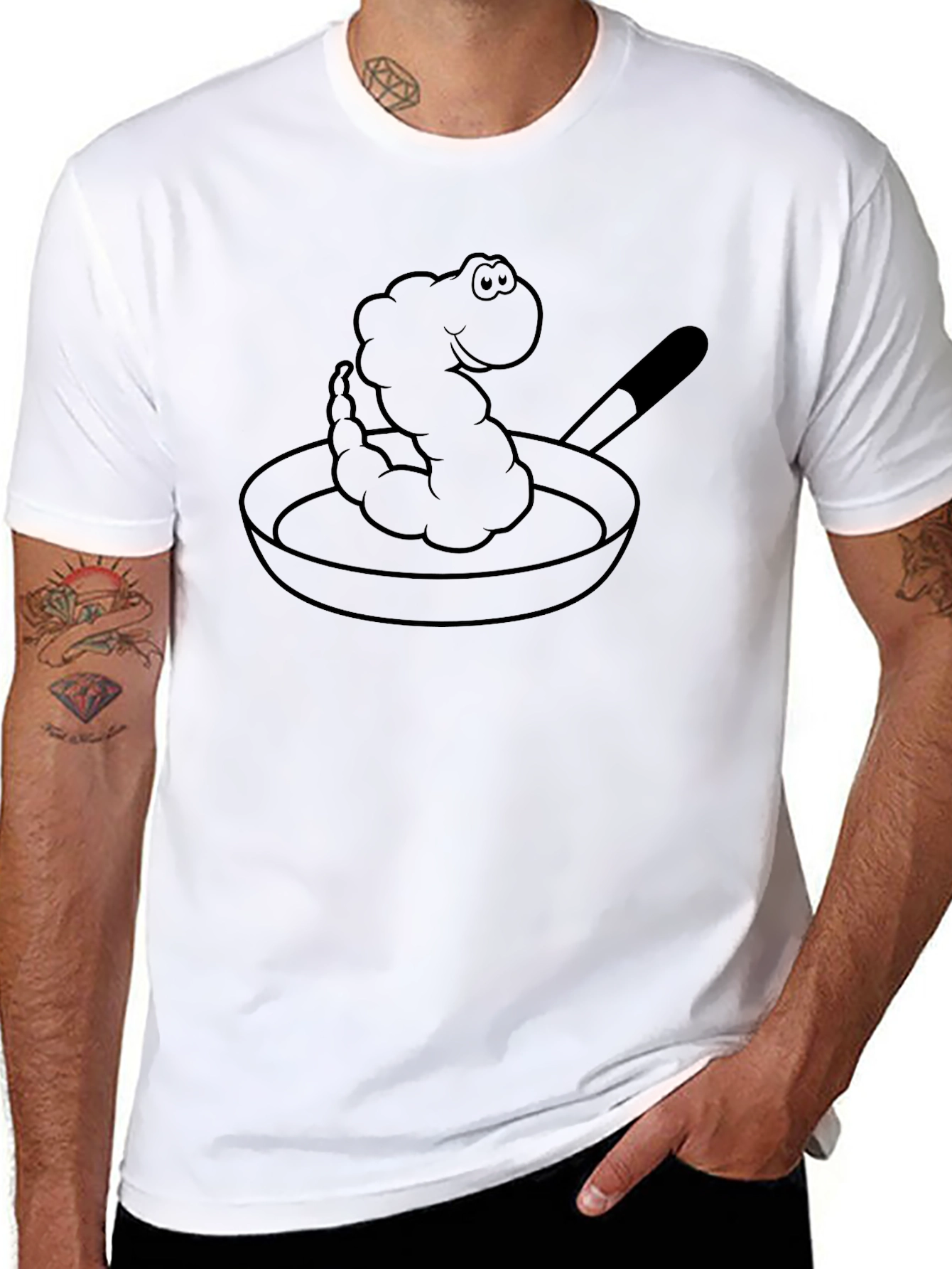 Cartoon Shrimp in Pan Black T-Shirt