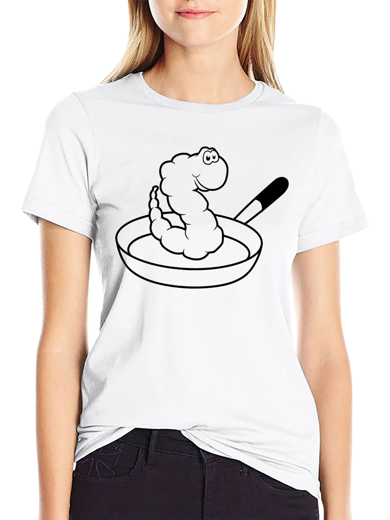 Cartoon Shrimp in Pan Black T-Shirt
