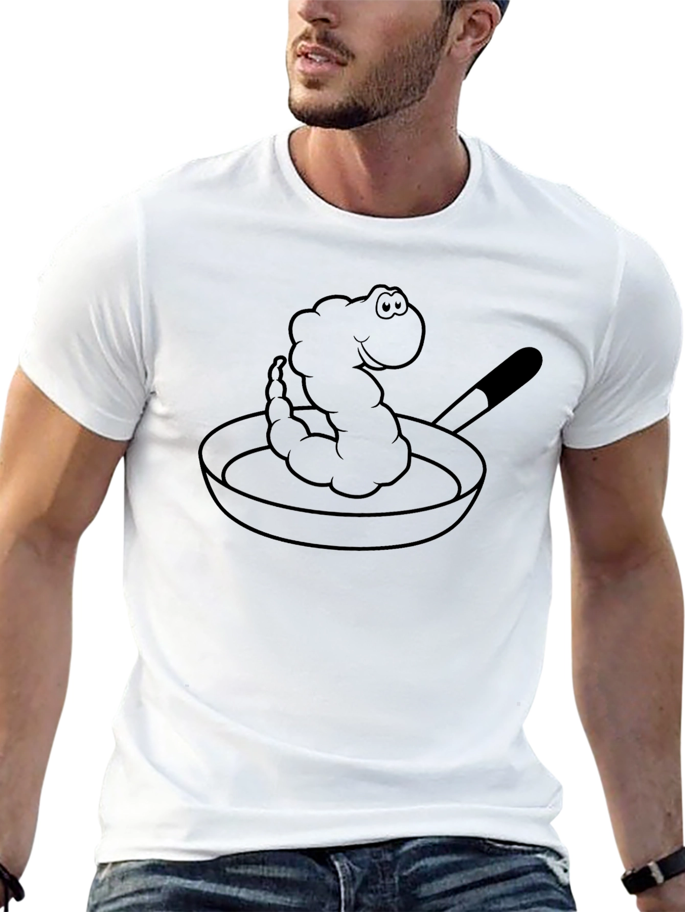 Cartoon Shrimp in Pan Black T-Shirt