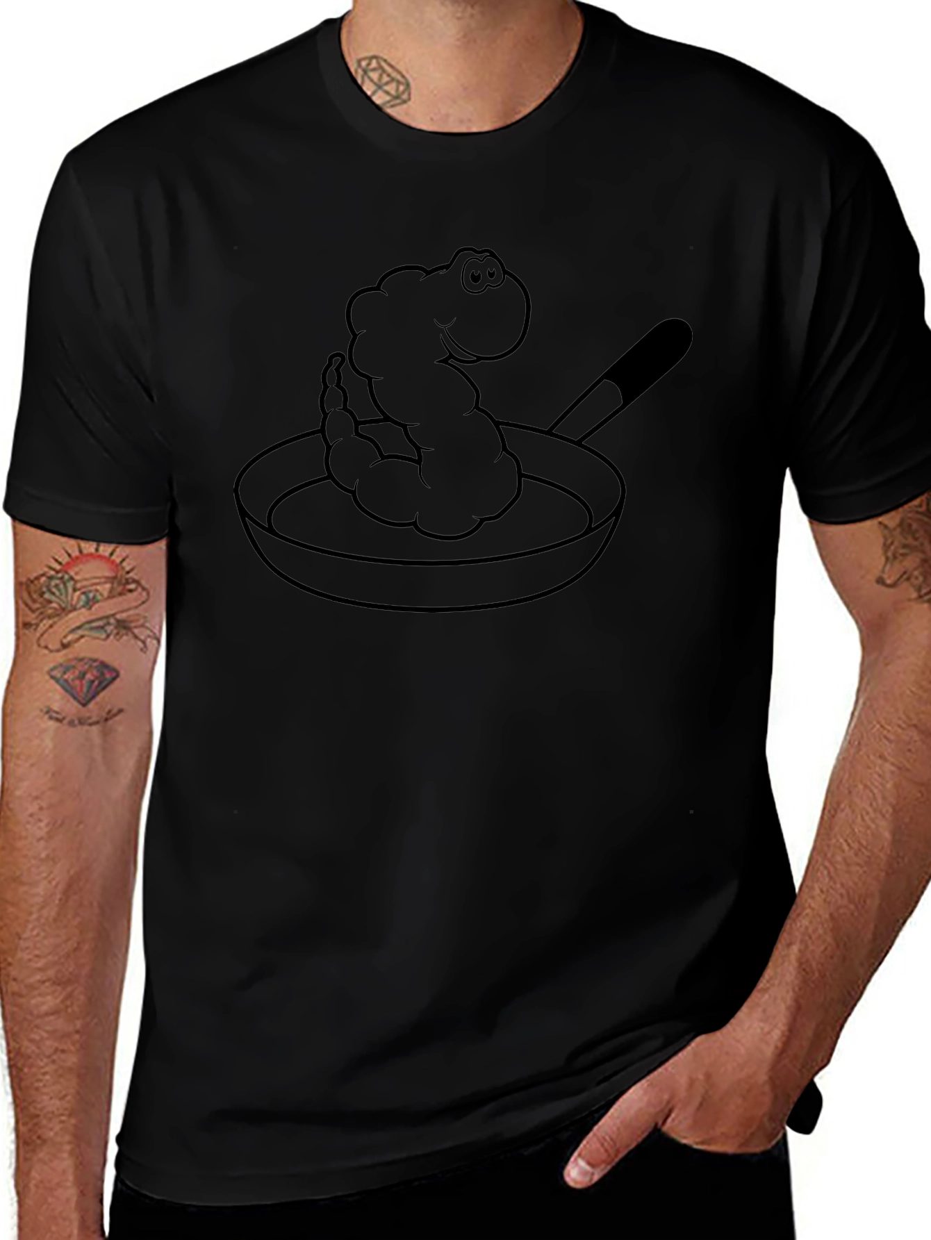 Cartoon Shrimp in Pan Black T-Shirt