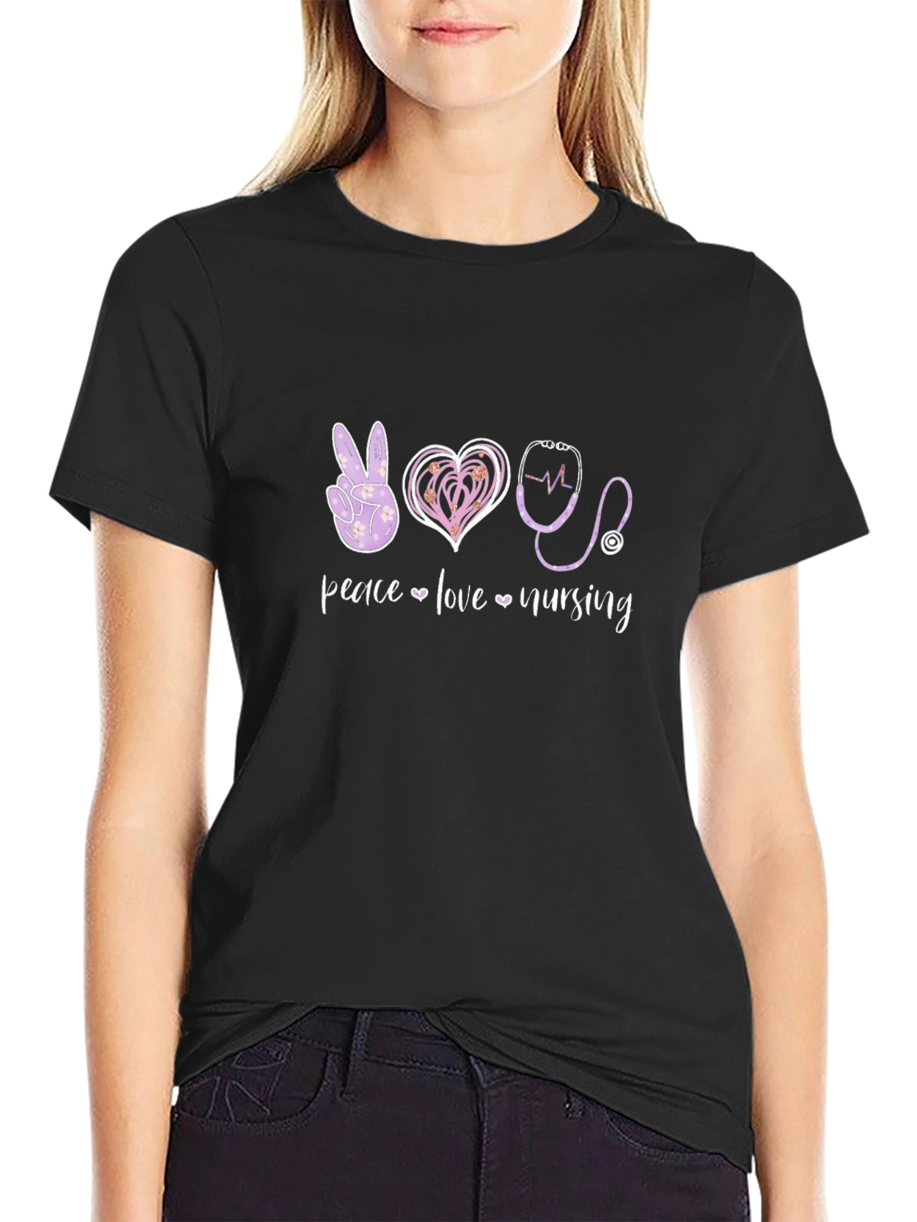 Peace Love Nursing Graphic T-Shirt