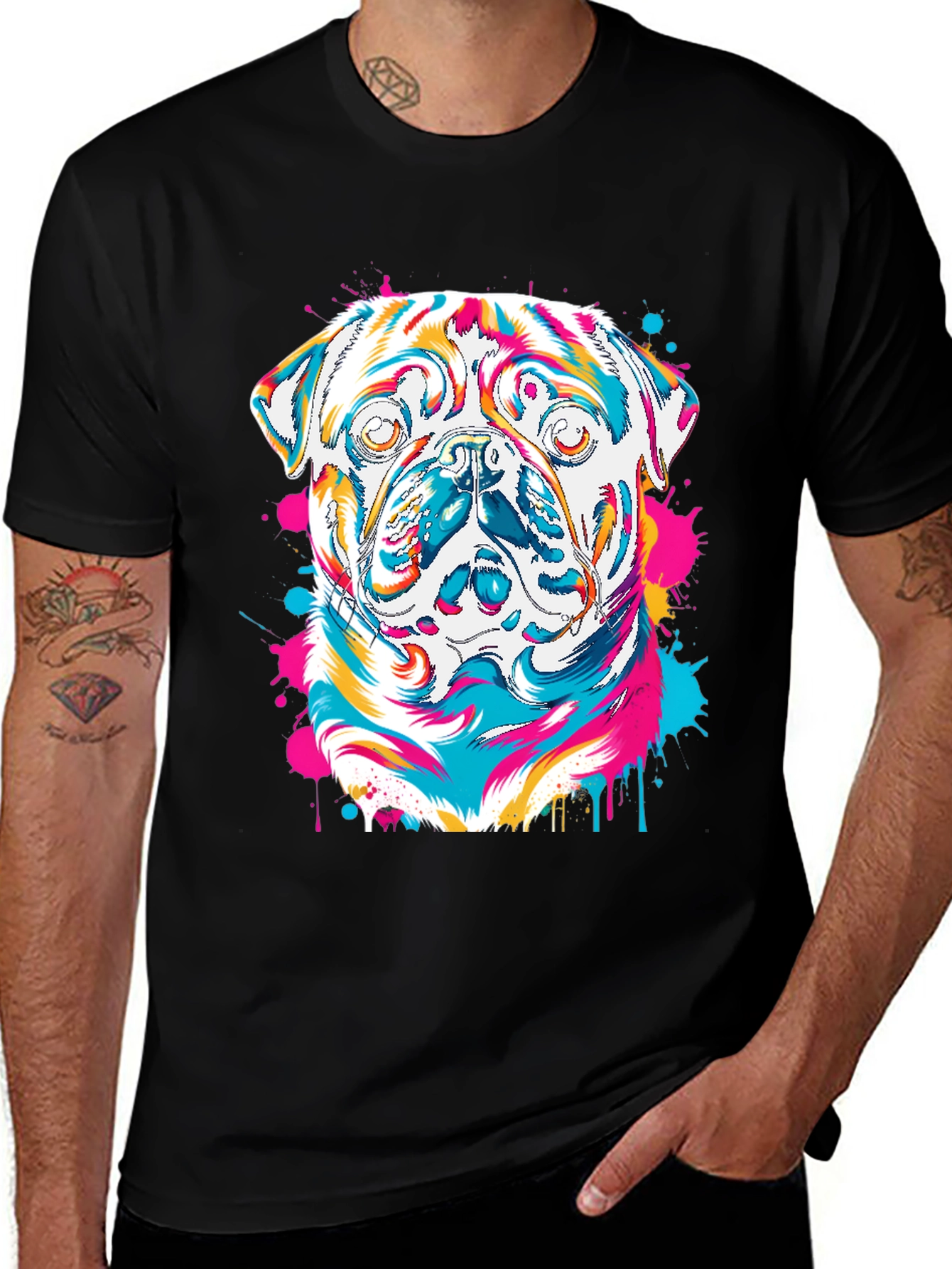 Colorful Pug Graphic T-Shirt