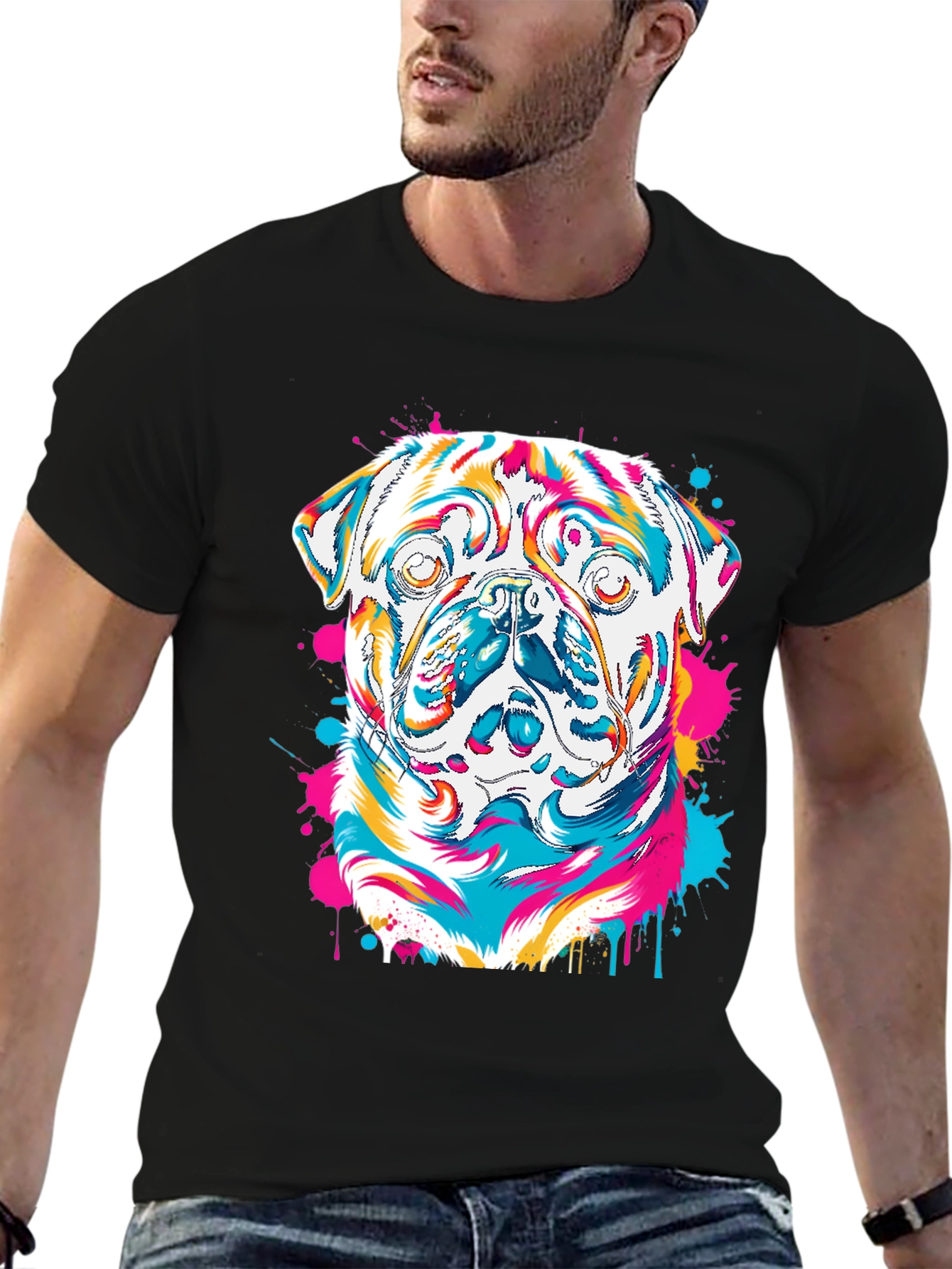 Colorful Pug Graphic T-Shirt
