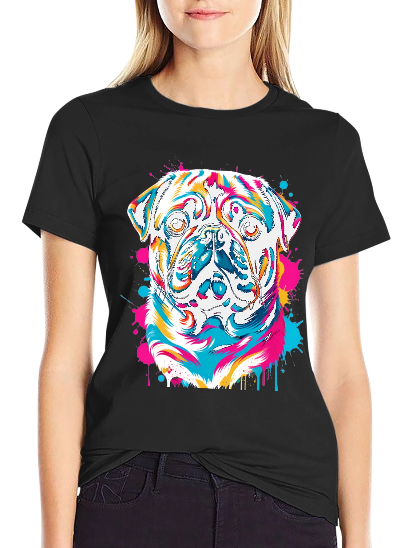 Colorful Pug Graphic T-Shirt