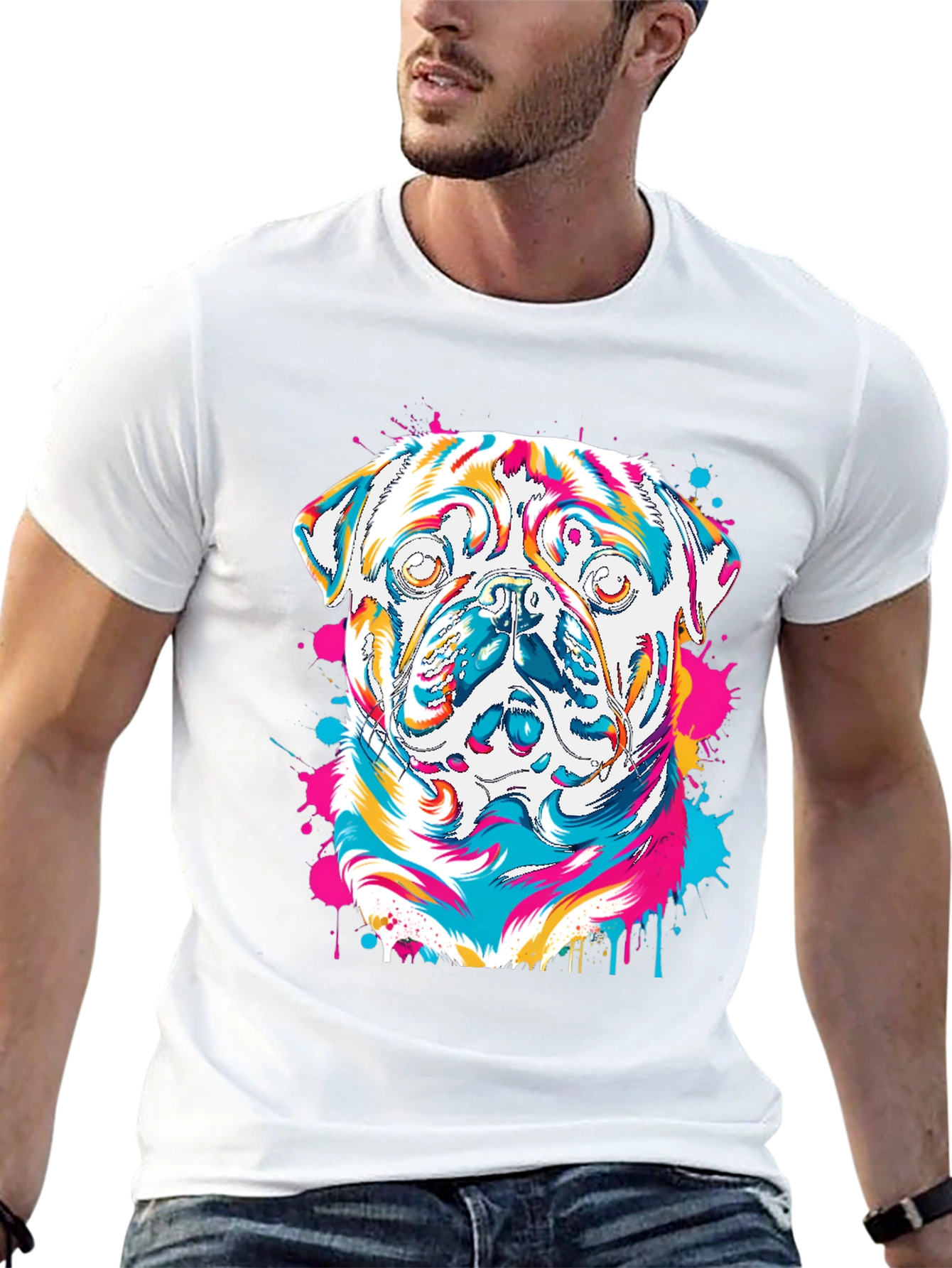 Colorful Pug Graphic T-Shirt