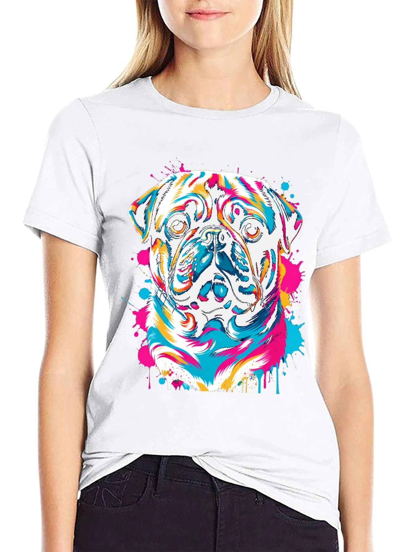 Colorful Pug Graphic T-Shirt