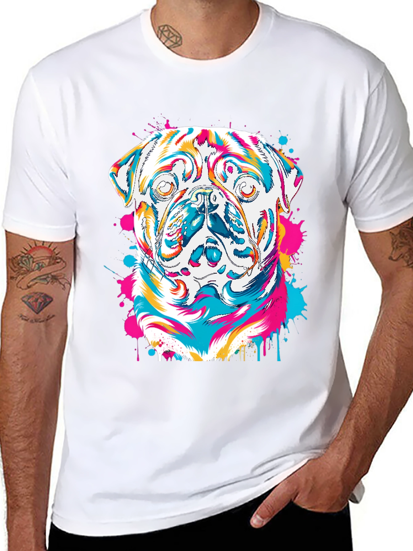 Colorful Pug Graphic T-Shirt