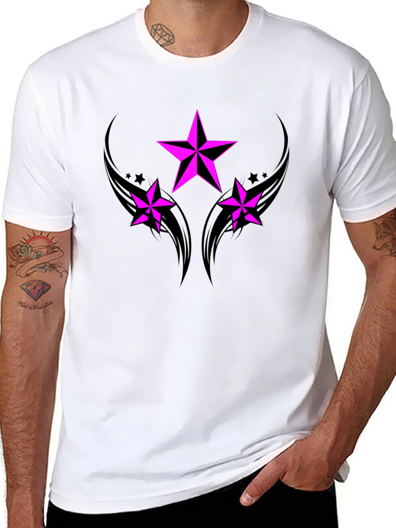 Black T-Shirt with Pink Star Graphic