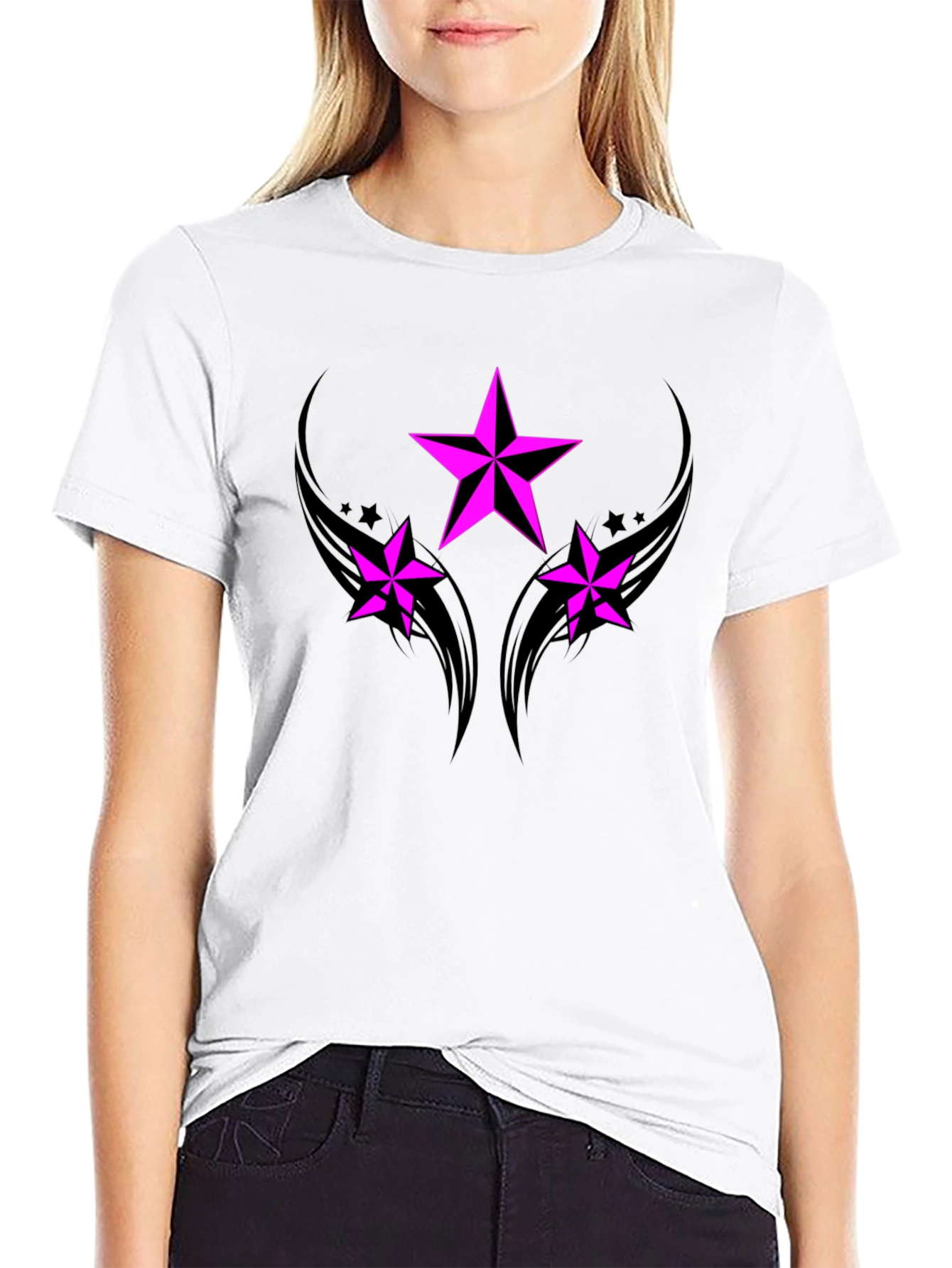 Black T-Shirt with Pink Star Graphic