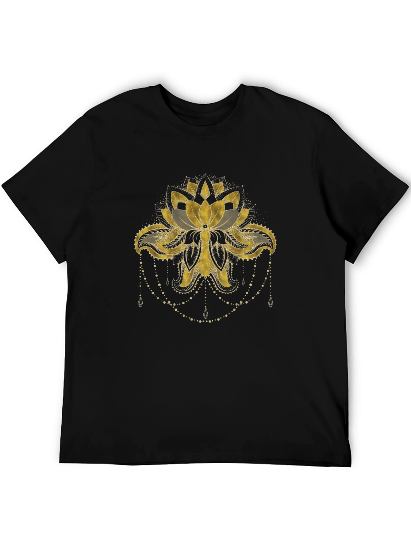 Lotus Gold Print Black T-Shirt