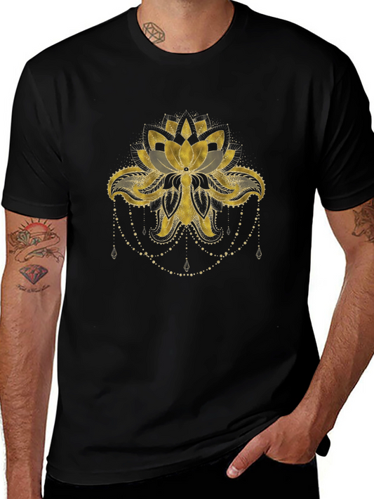 Lotus Gold Print Black T-Shirt