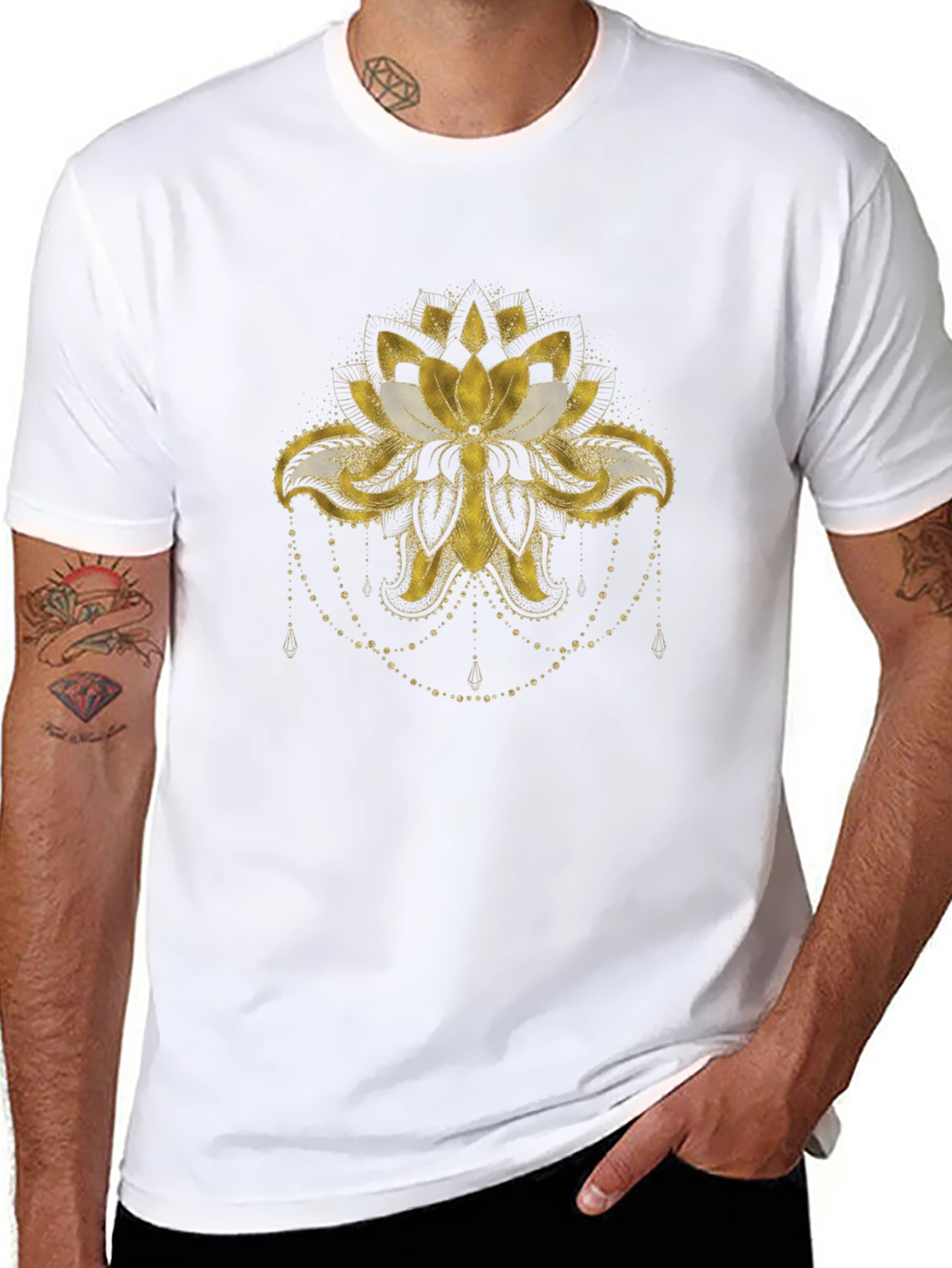Lotus Gold Print Black T-Shirt