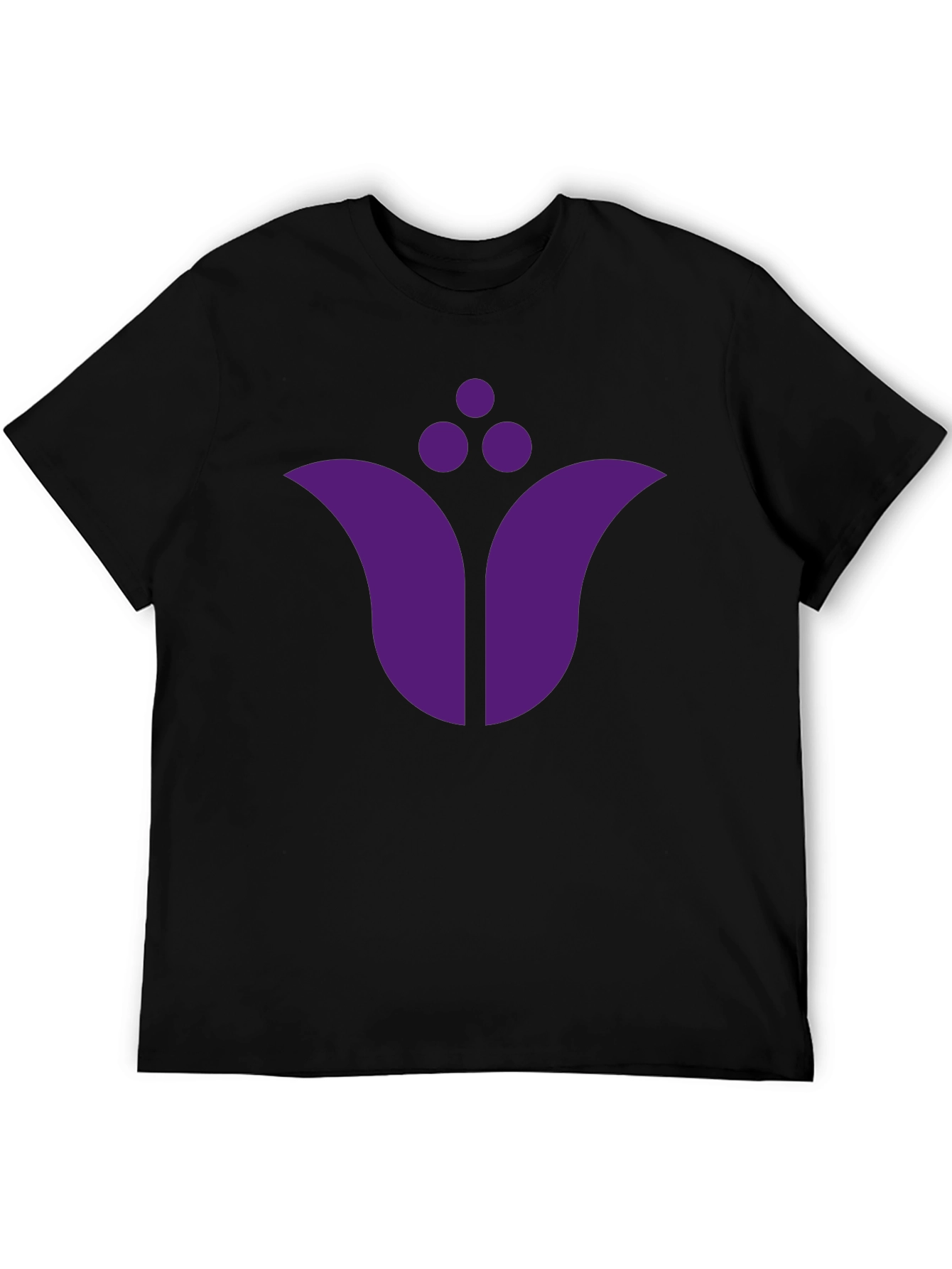 Black T-Shirt with Purple Floral Emblem