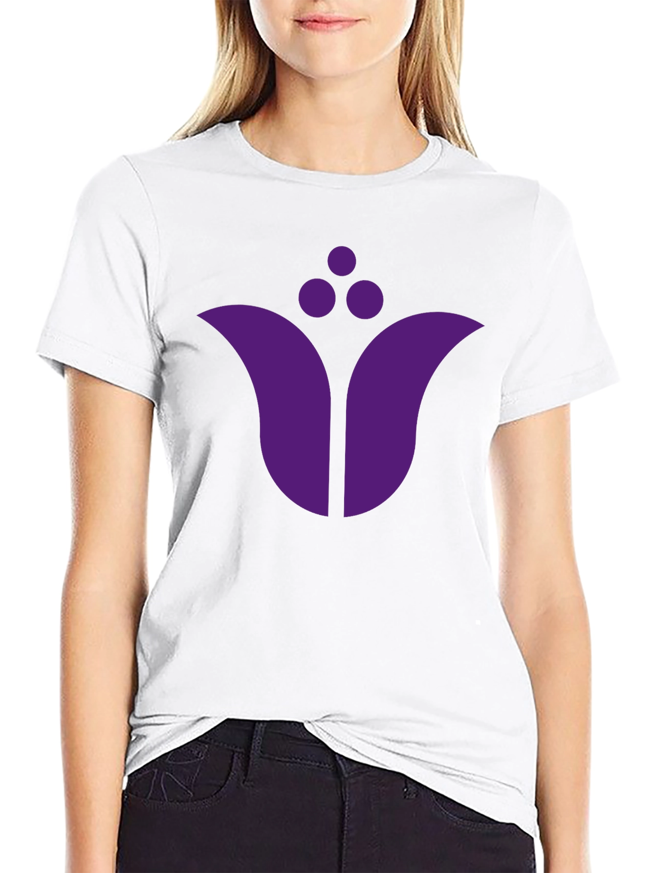 Black T-Shirt with Purple Floral Emblem