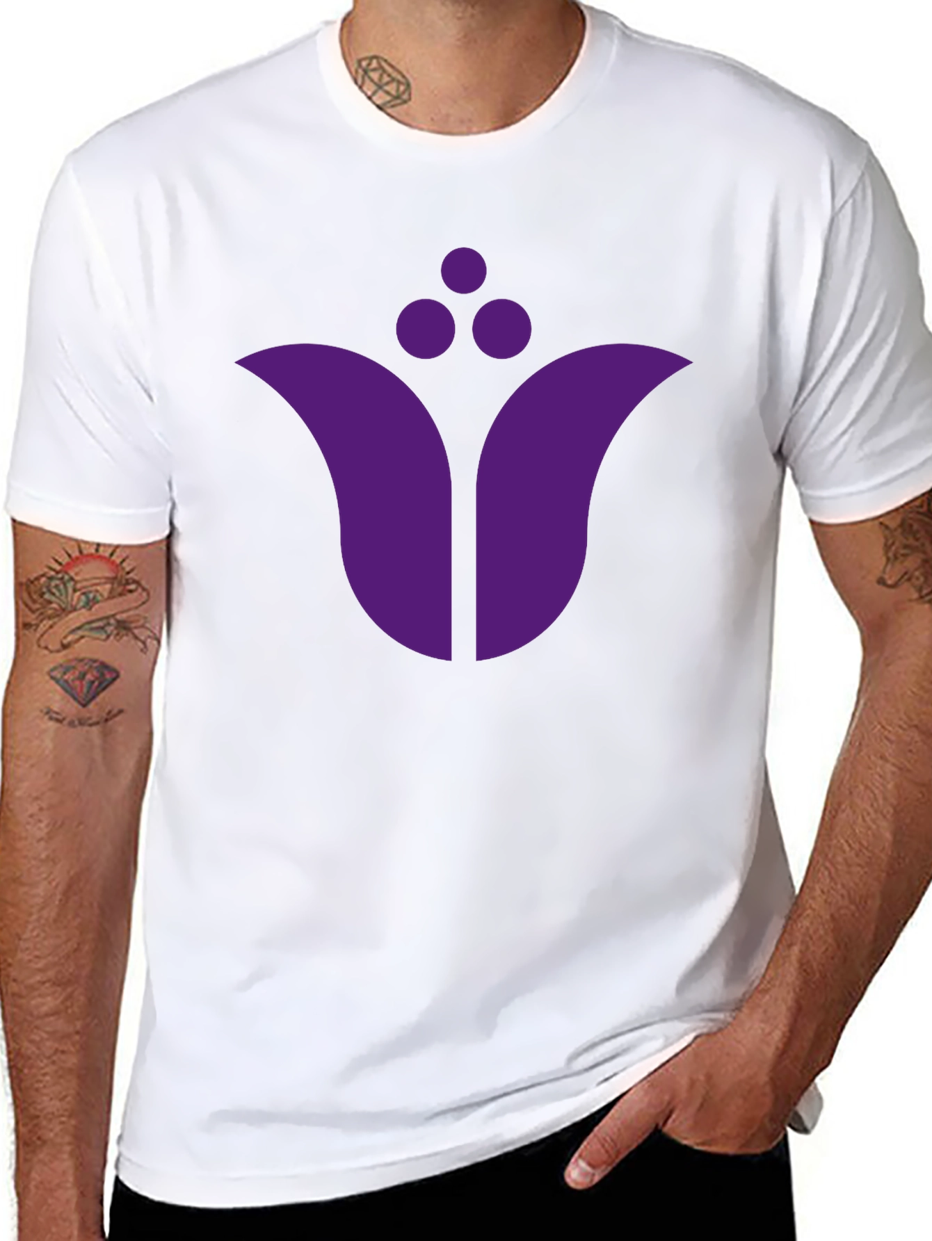 Black T-Shirt with Purple Floral Emblem