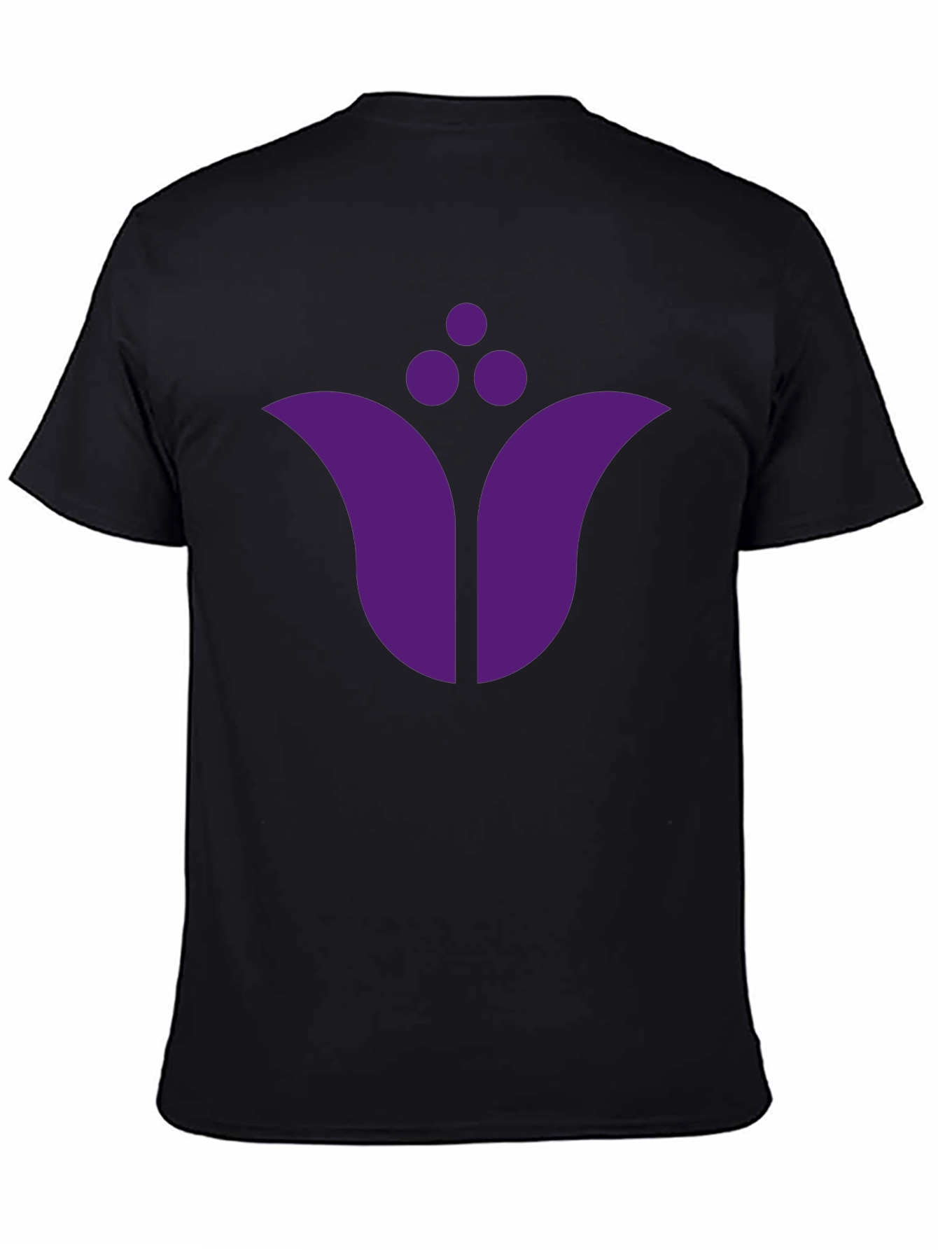 Black T-Shirt with Purple Floral Emblem