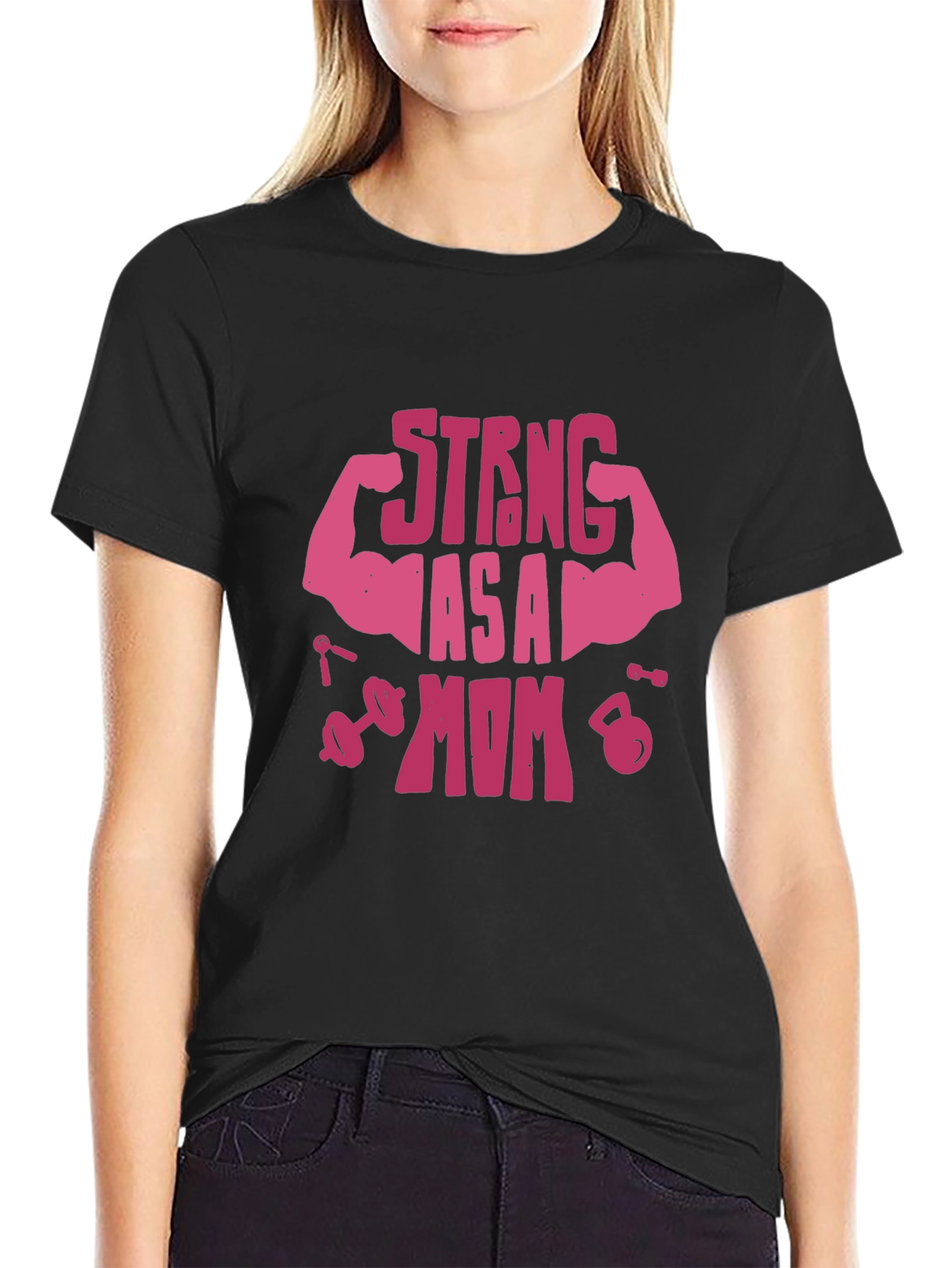 Strong As A Mom Graphic Tee - Black