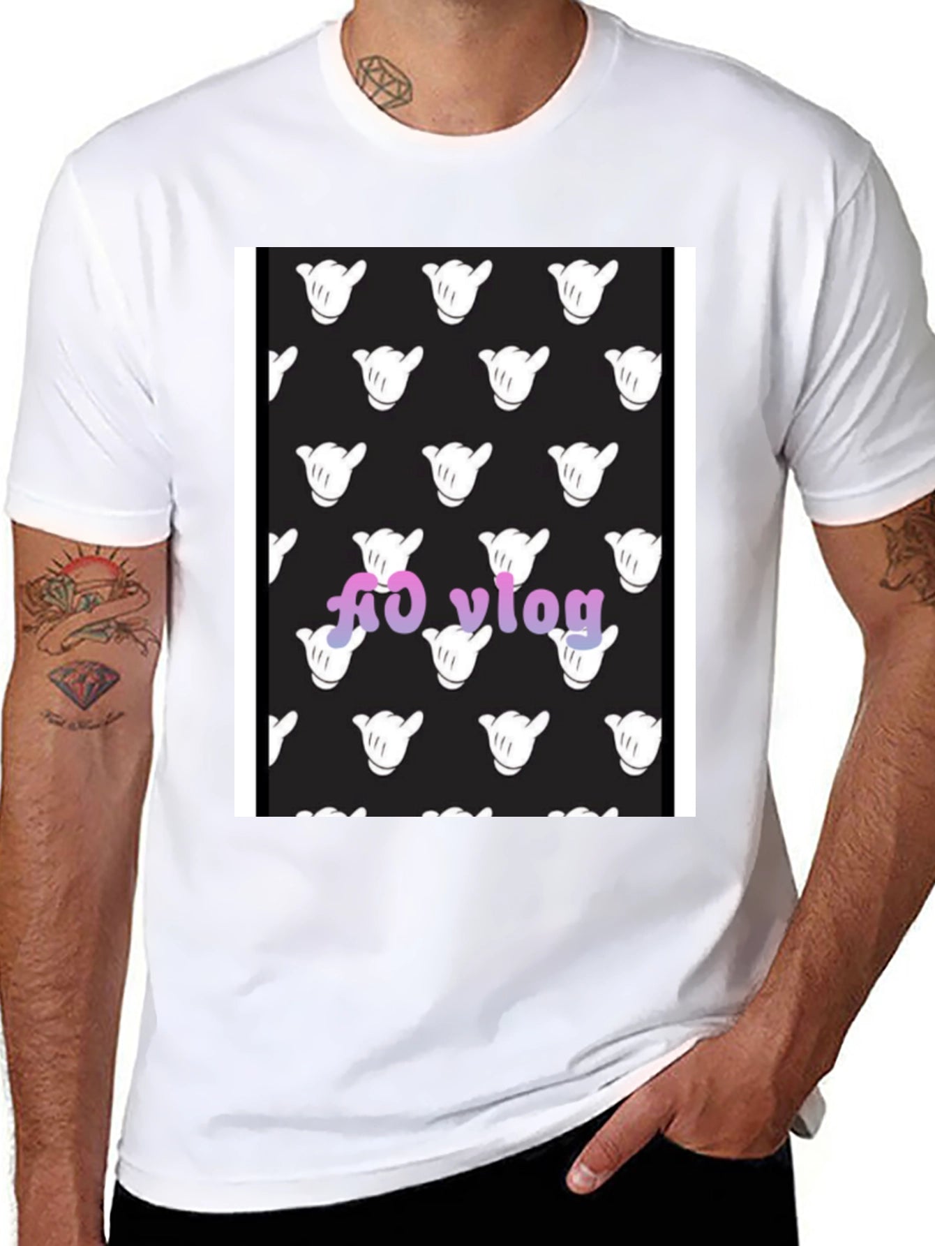 Black T-Shirt with Hang Loose Hand Pattern