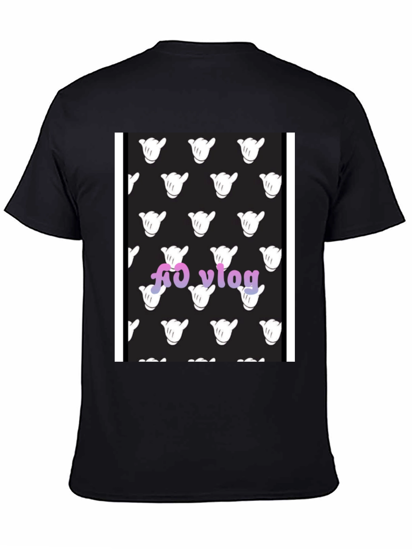 Black T-Shirt with Hang Loose Hand Pattern