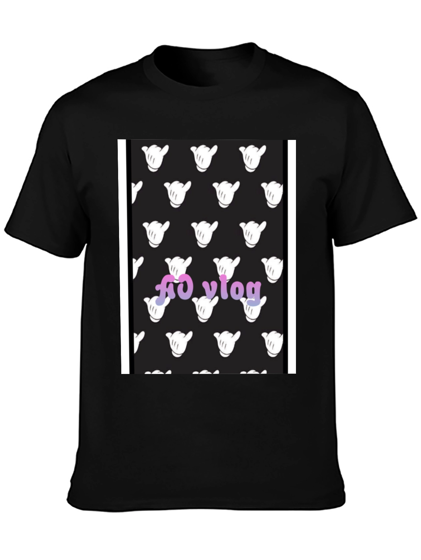 Black T-Shirt with Hang Loose Hand Pattern