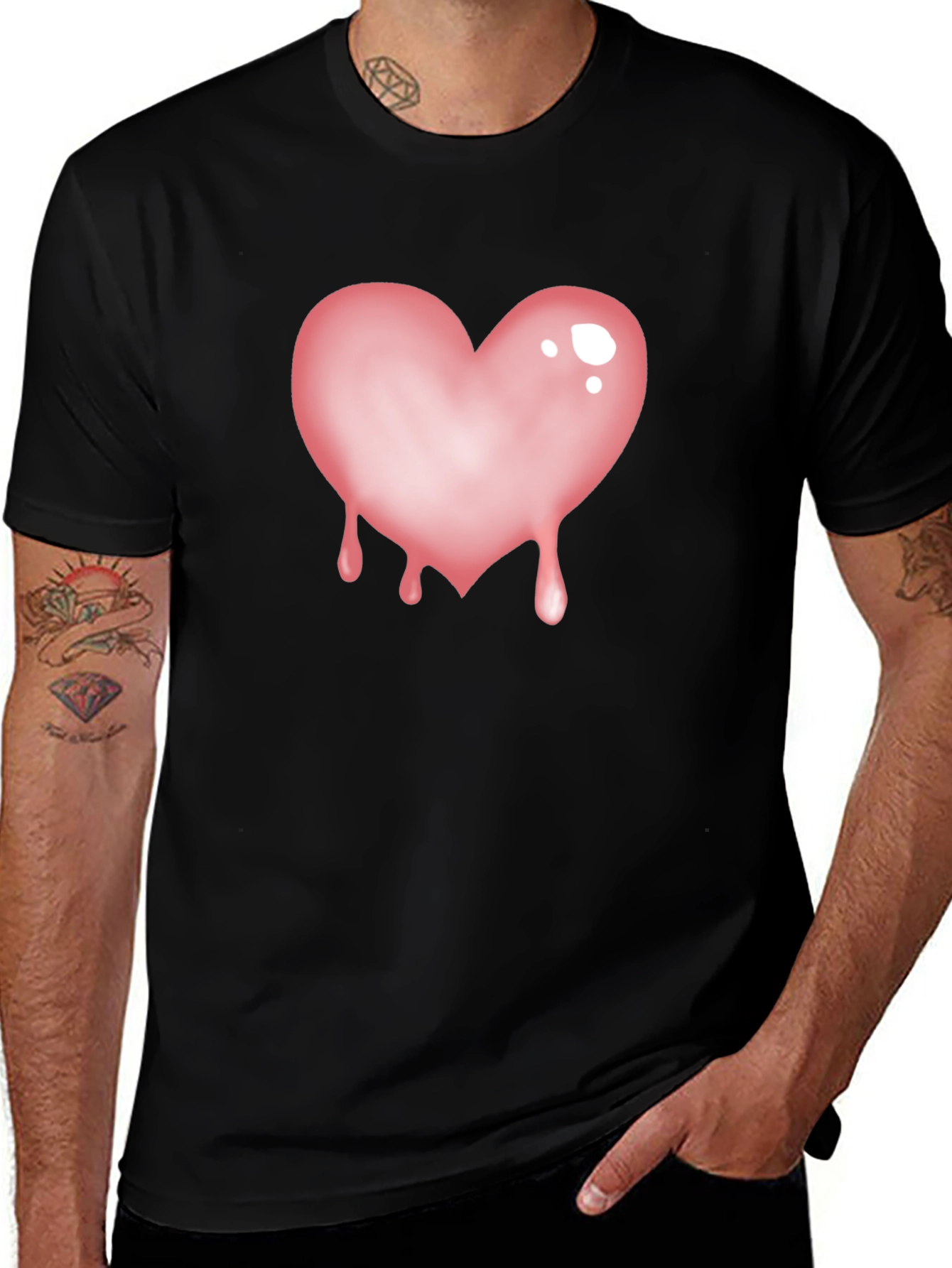 Black T-Shirt with Dripping Heart Graphic