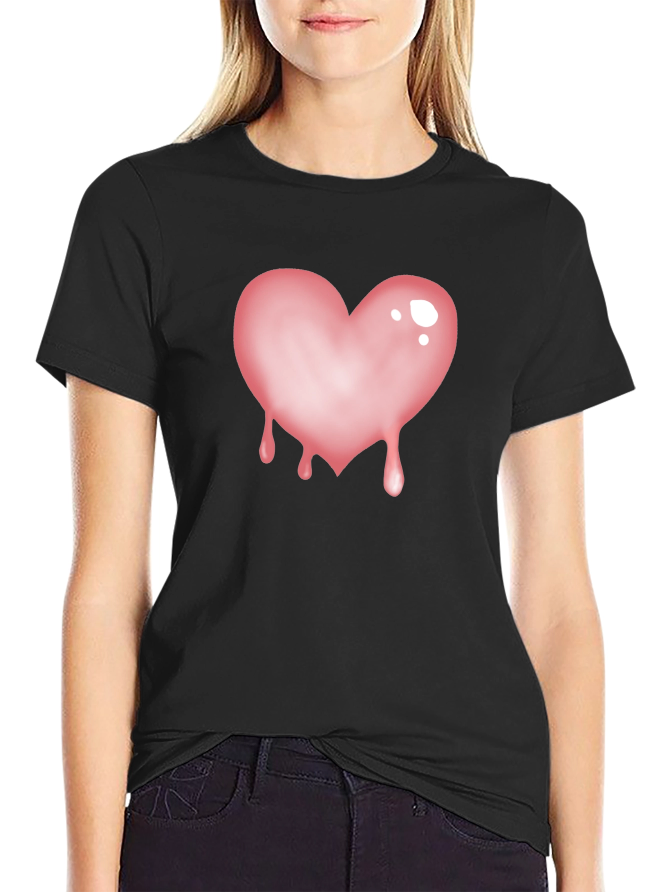 Black T-Shirt with Dripping Heart Graphic