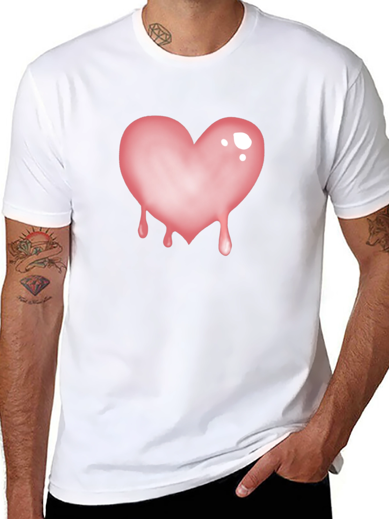 Black T-Shirt with Dripping Heart Graphic